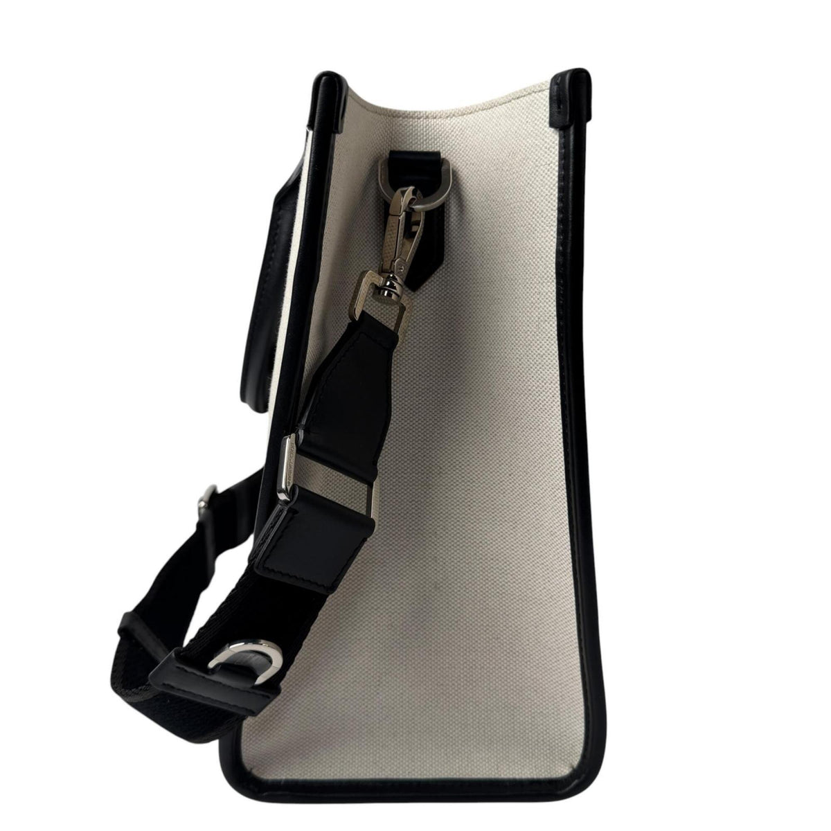Dolce & Gabbana Black Ivory Canvas Leather Shoulder Bag Tote Bag (Pre-Owned)