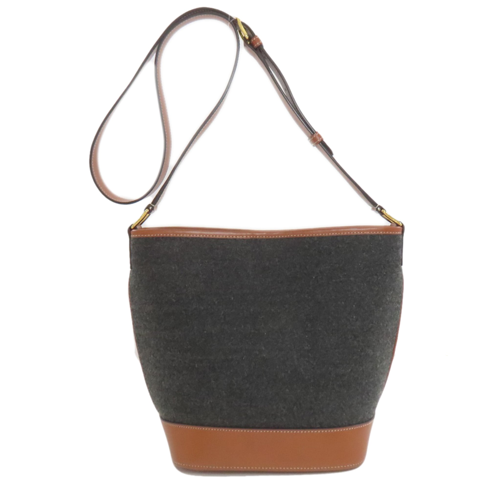 Celine Brown Gray Felt Leather Shoulder Bag (Pre-Owned)