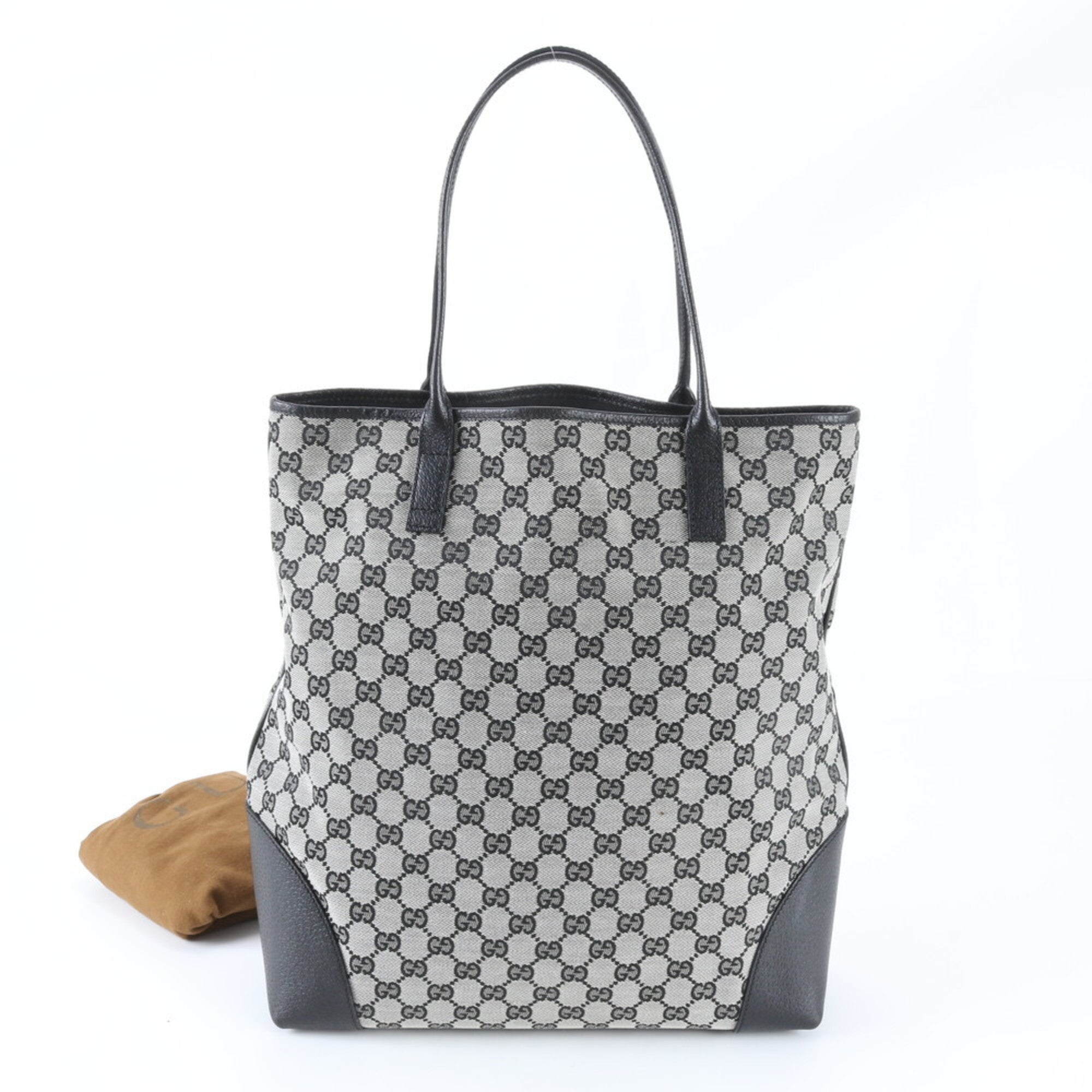 Gucci Black Gray Leather Canvas Shoulder Bag Tote Bag (Pre-Owned)