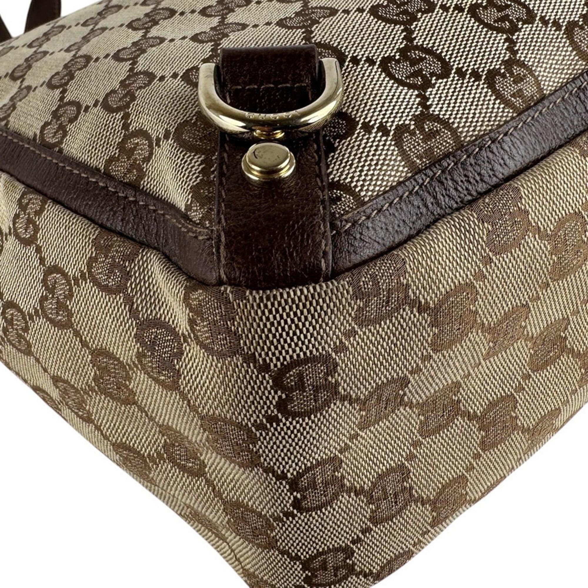 Gucci Brown Brown Gg Gg Canvas Leather Handbag (Pre-Owned)