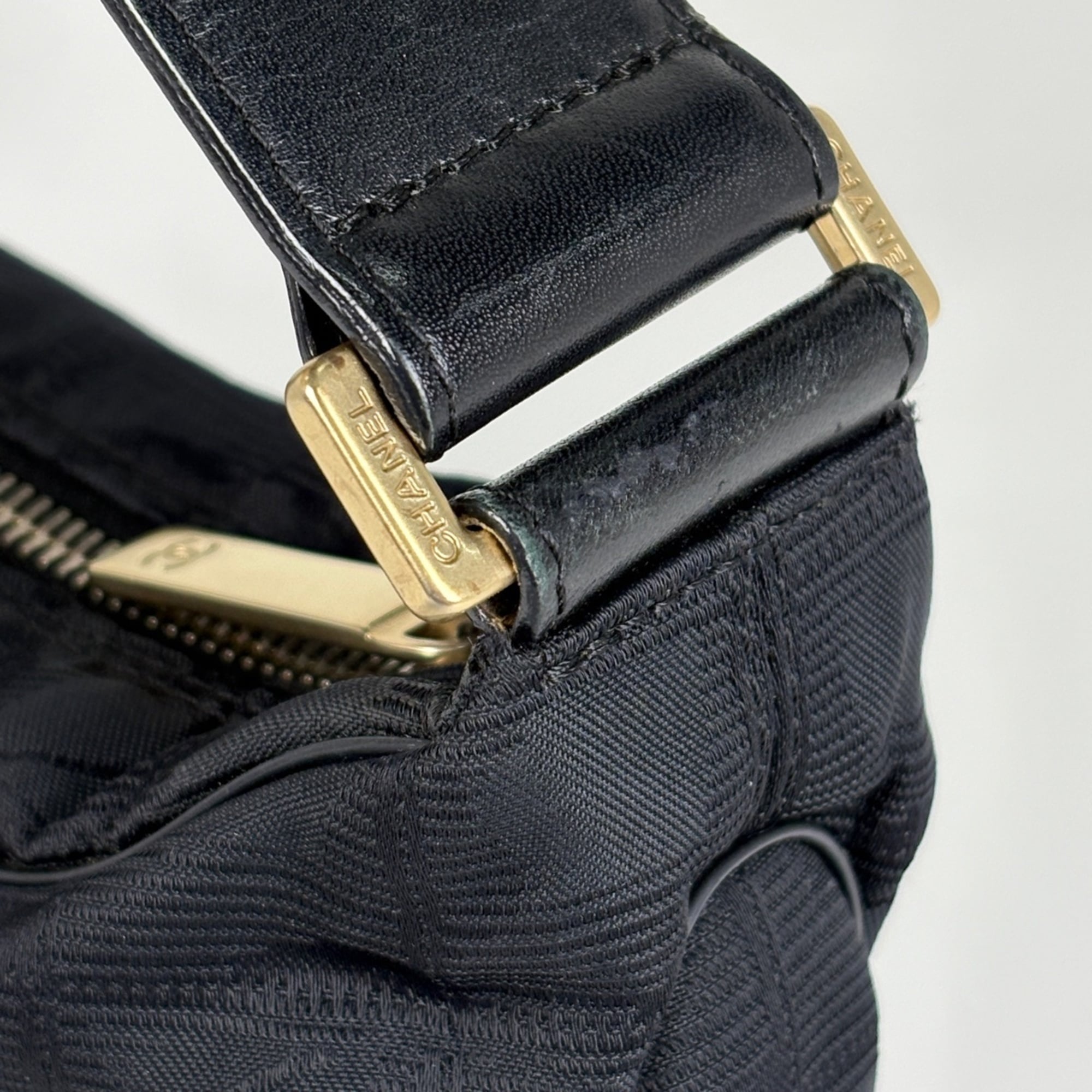 Chanel New Travel Line Black Jacquard Leather Shoulder Bag (Pre-Owned)