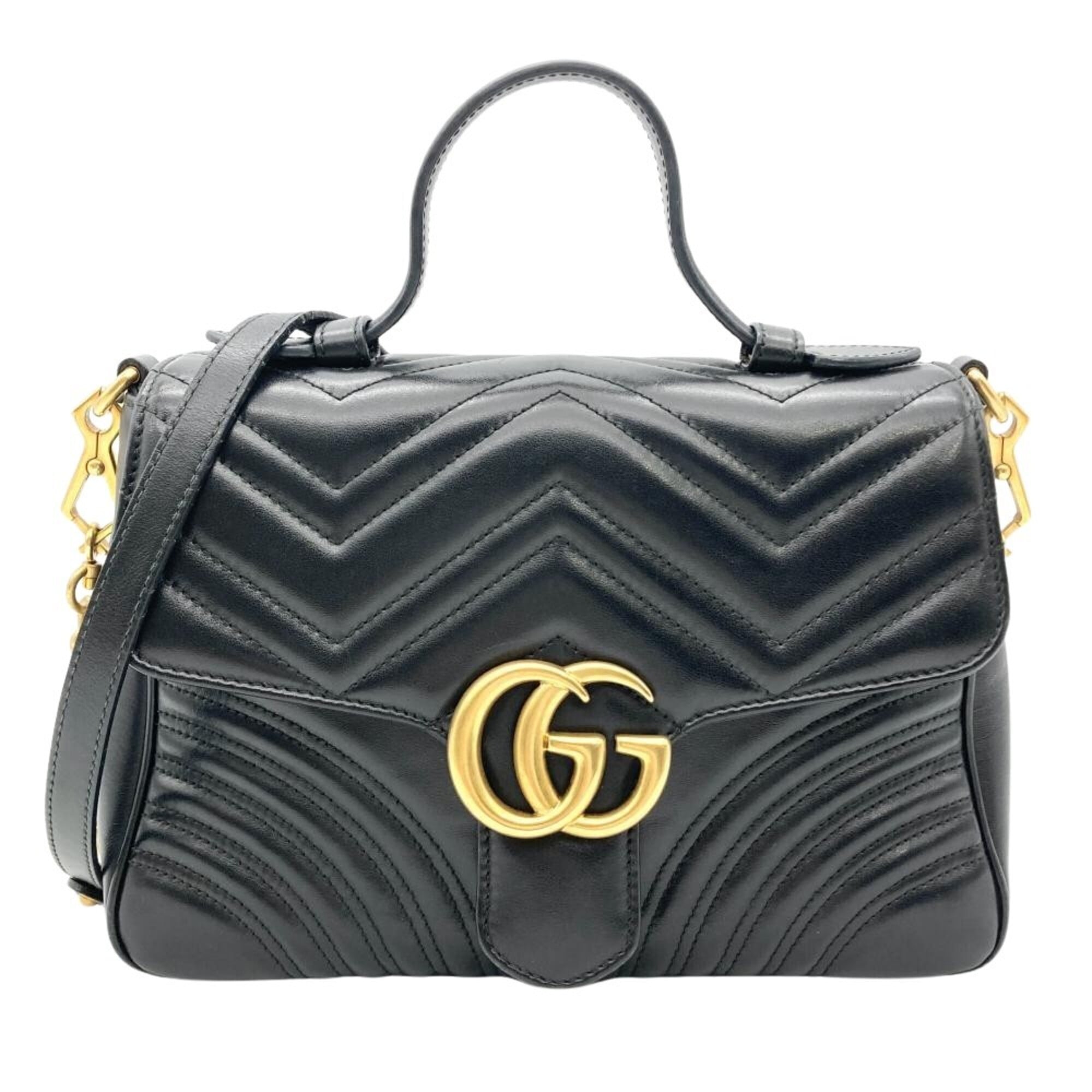 Gucci Gg Marmont Black Leather Handbag Shoulder Bag (Pre-Owned)