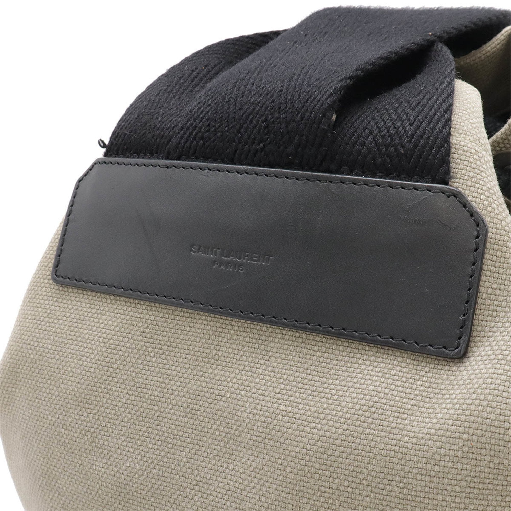 Yves Saint Laurent Black Khaki Canvas Leather Pouch Shoulder Bag (Pre-Owned)