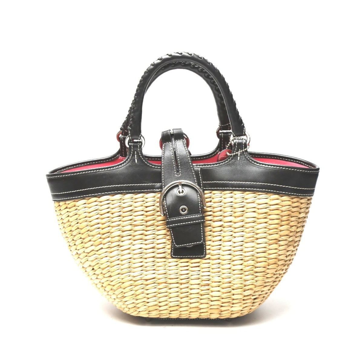 Coach Black Brown Straw Leather Handbag Tote Bag (Pre-Owned)