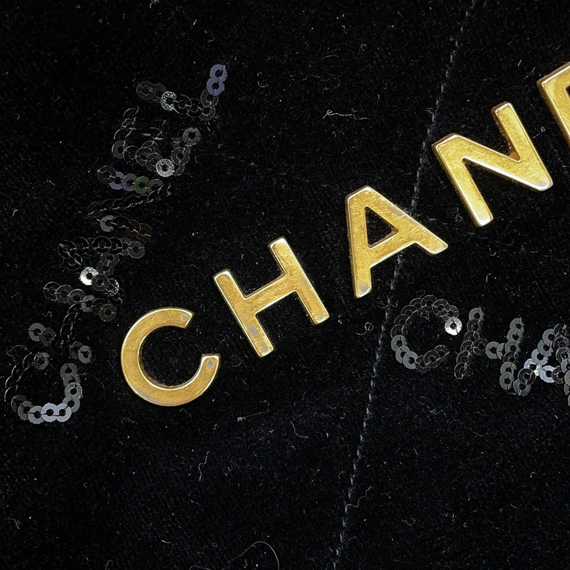 Chanel Matelasse Black Velvet Handbag Pouch Shoulder Bag (Pre-Owned)