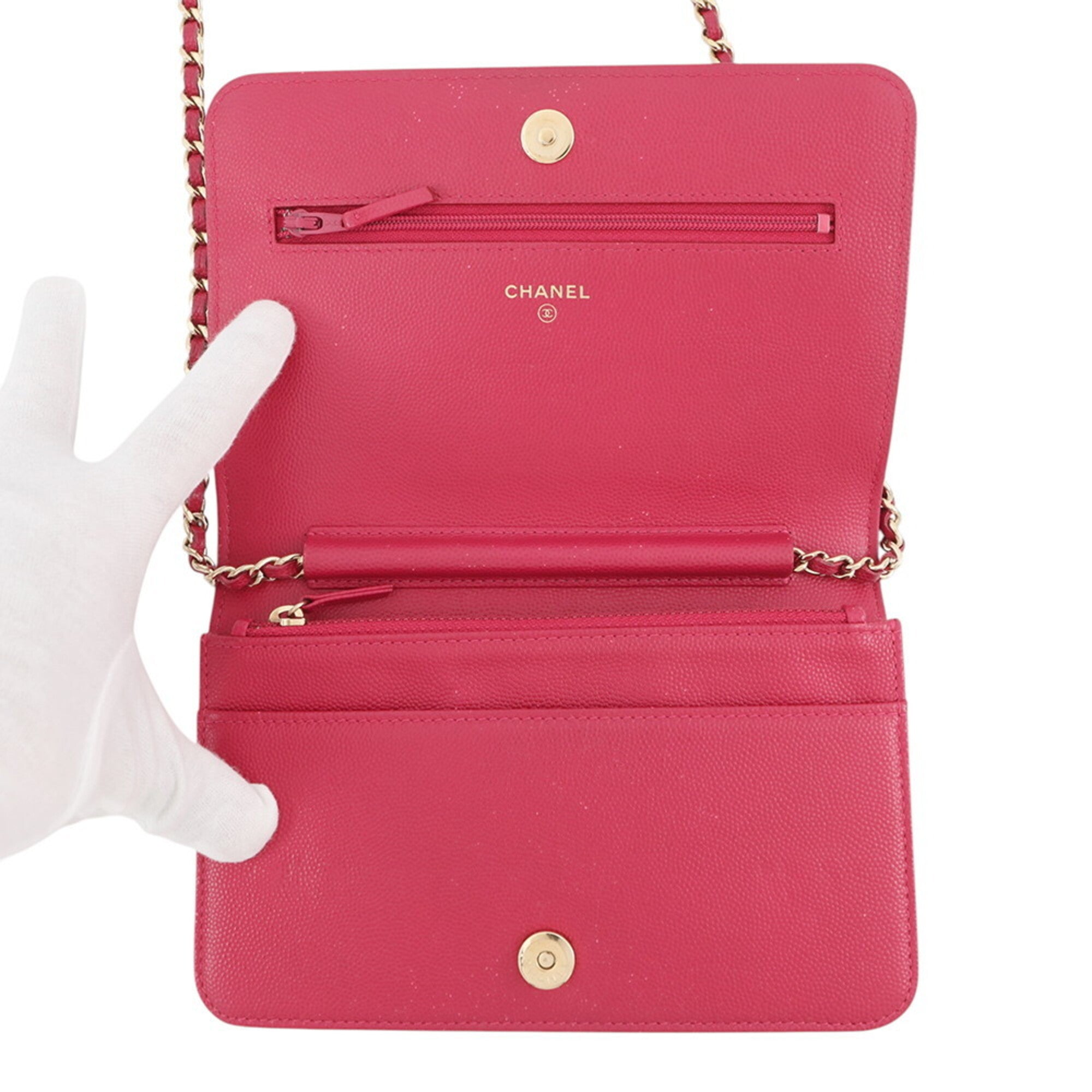Chanel Pink Grained Calfskin Chain/Shoulder Wallet (Pre-Owned)