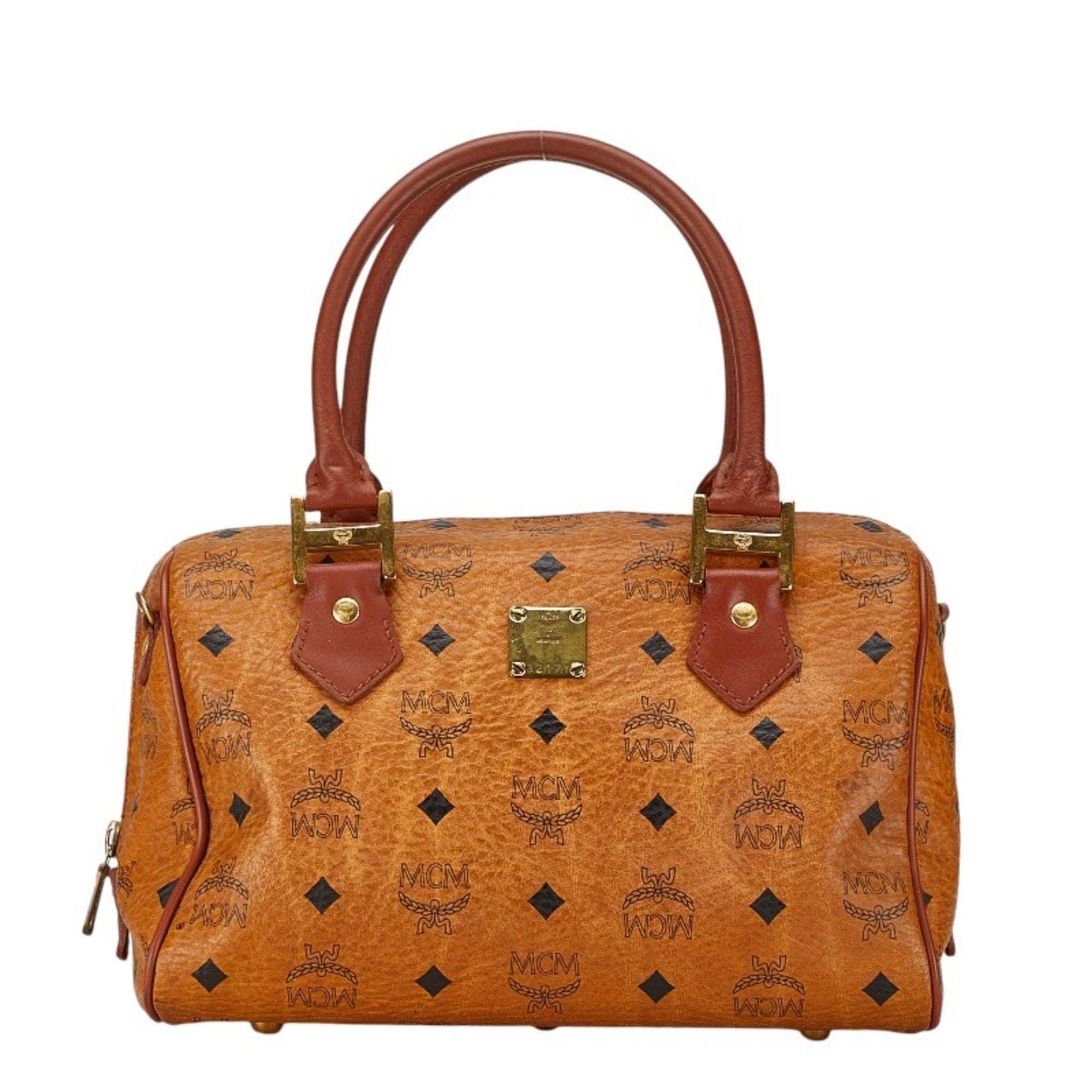 Mcm Brown Leather Boston Bag Handbag (Pre-Owned)