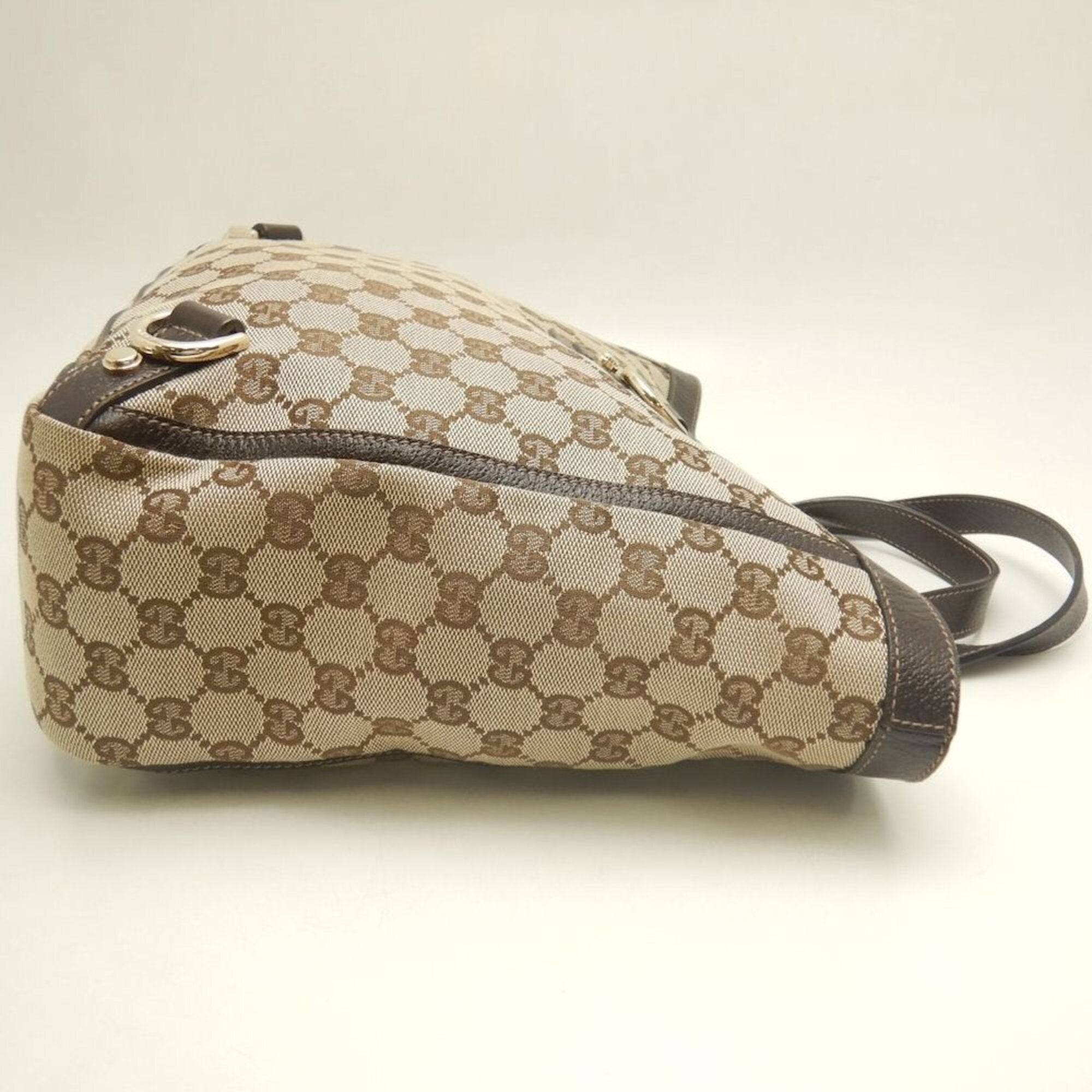 Gucci Abbey Beige Brown Gg Canvas Leather Tote Bag (Pre-Owned)