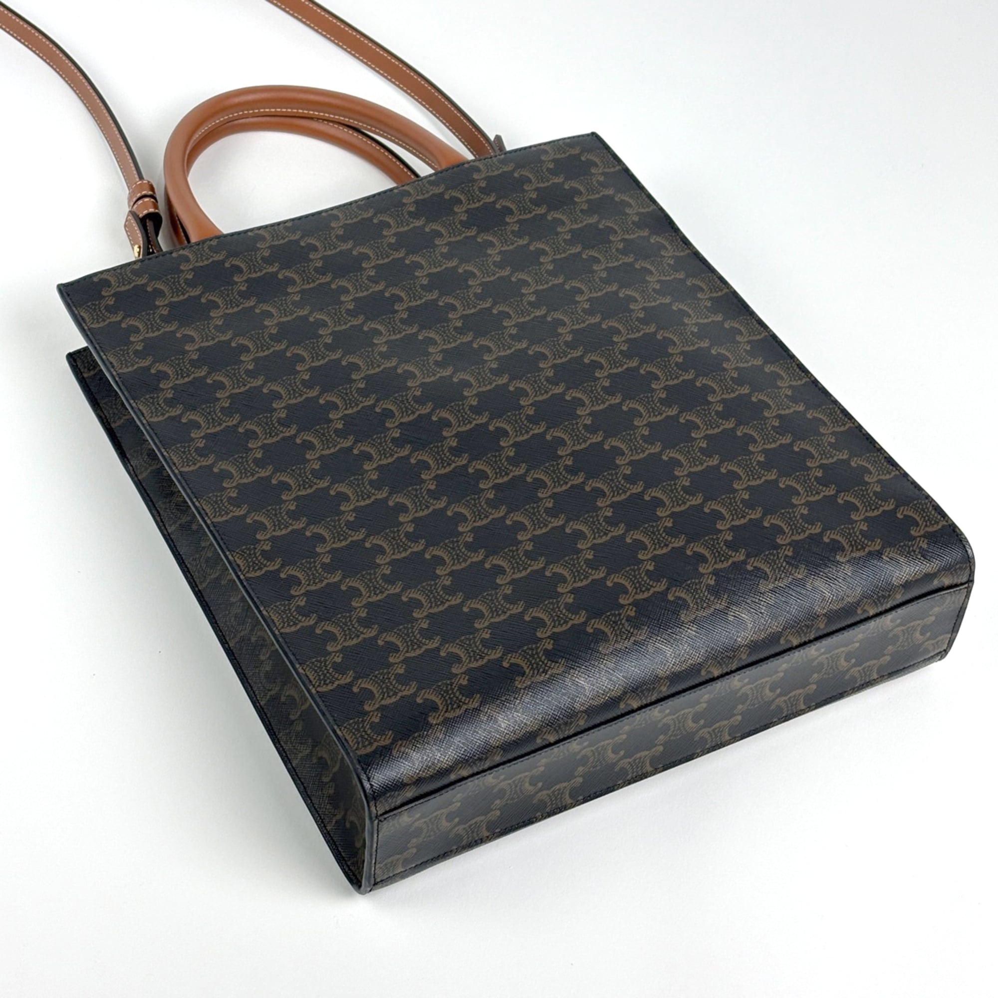 Celine Black Brown Coated Canvas Leather Tote Bag (Pre-Owned)