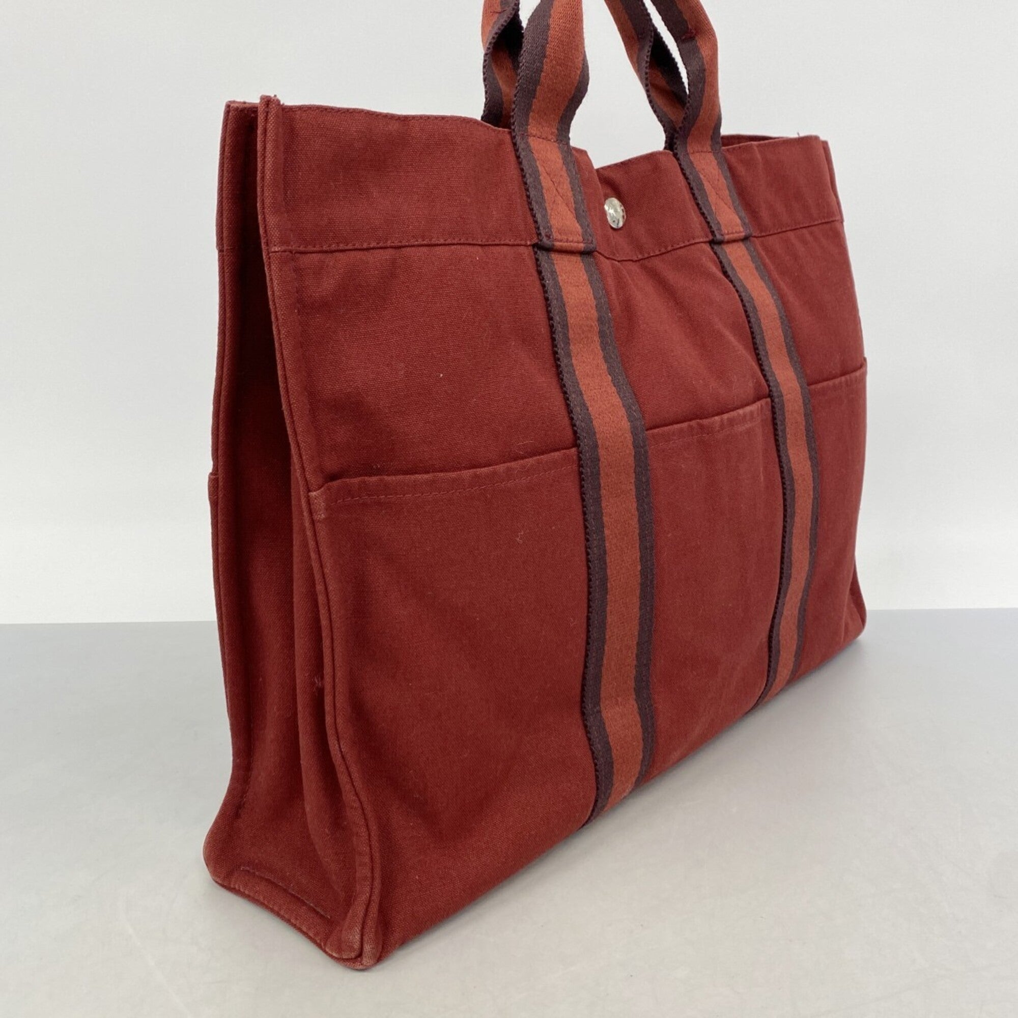 Hermes Red Color Canvas Tote Bag (Pre-Owned)