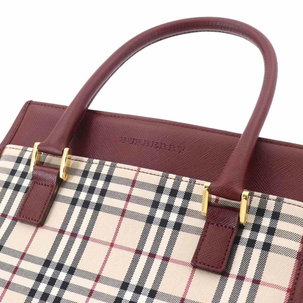 Burberry Beige Bordeaux Canvas Leather Handbag (Pre-Owned)