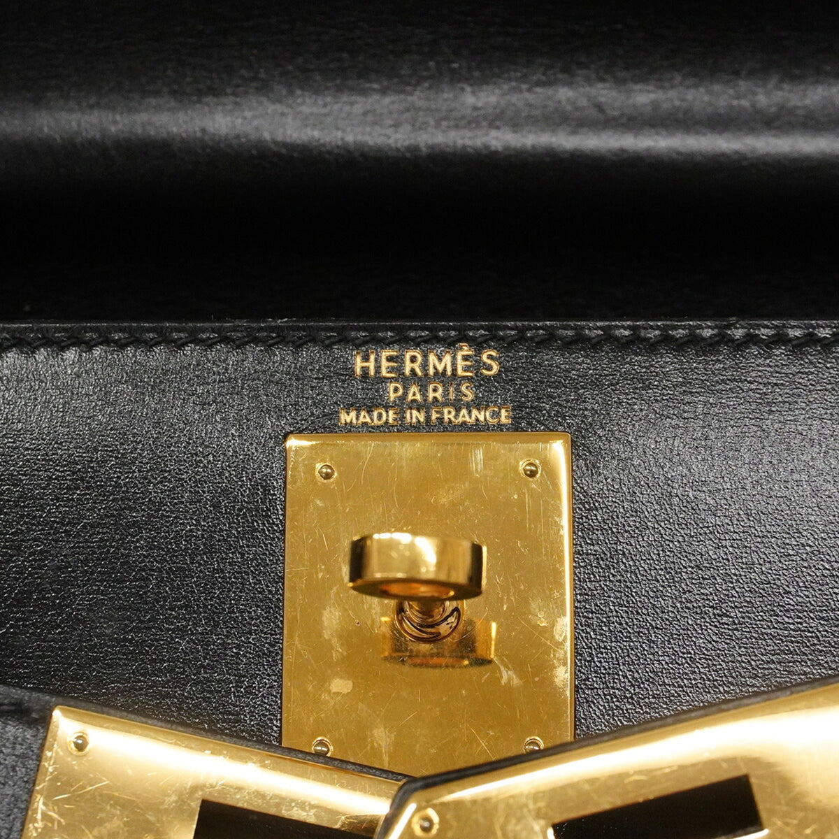 Hermes Black Box Calf Leather Handbag (Pre-Owned)