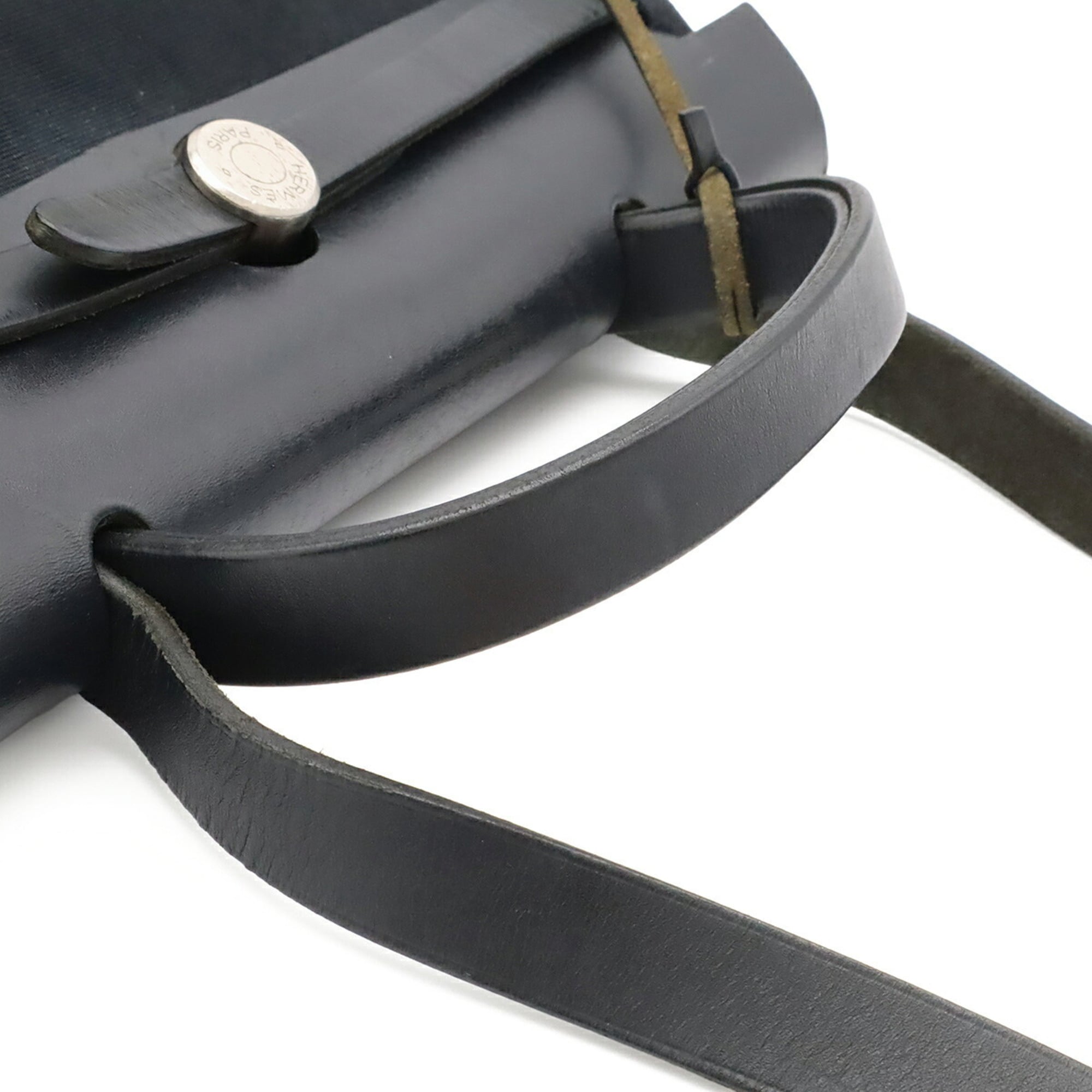 Hermes Black Natural Toile Officier Toile H Leather Handbag Shoulder Bag (Pre-Owned)