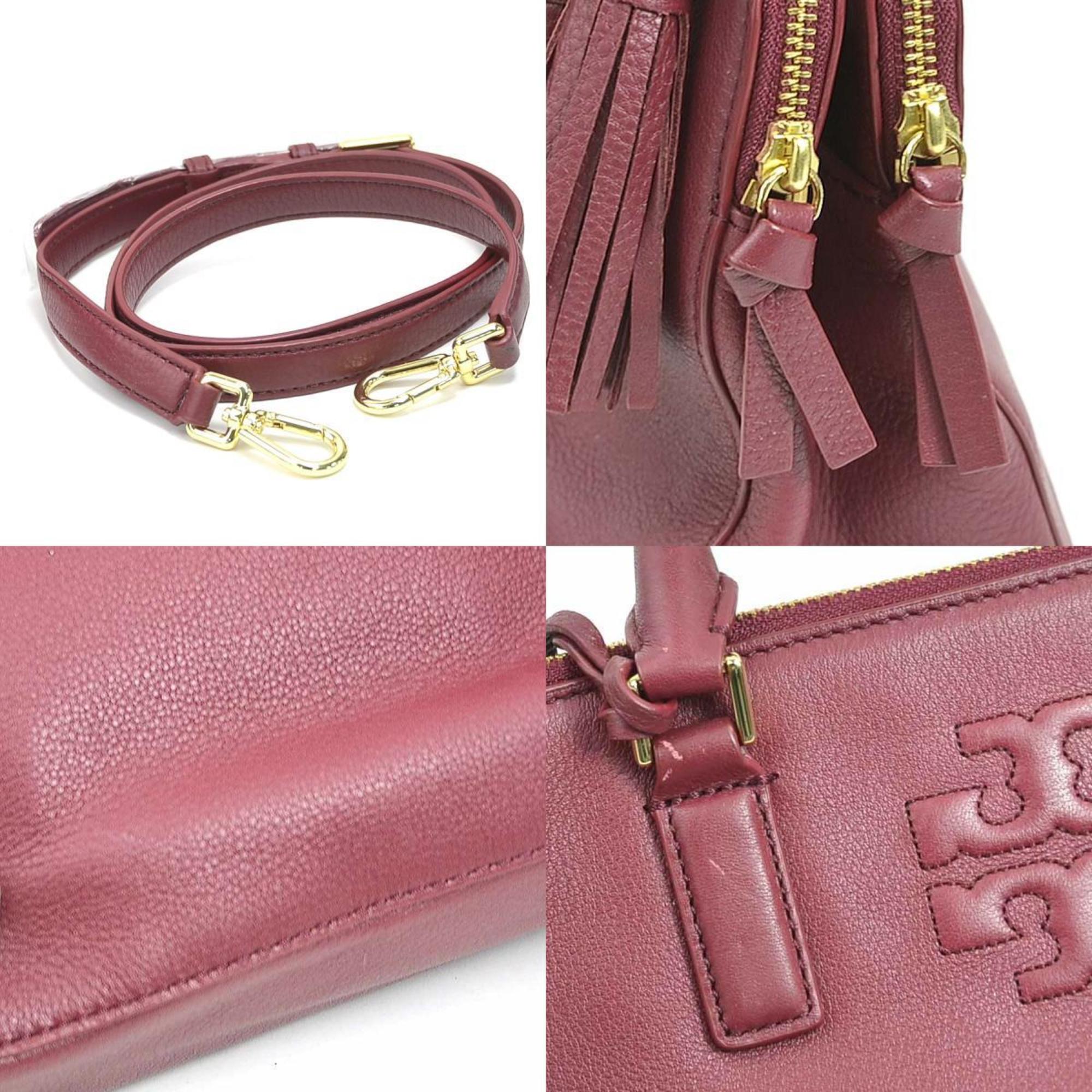 Tory Burch Red Color Wine Leather Handbag Shoulder Bag (Pre-Owned)