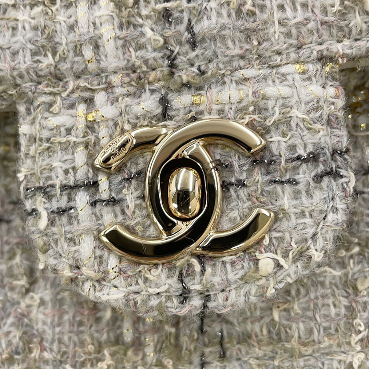 Chanel Gray Tweed Handbag Shoulder Bag (Pre-Owned)