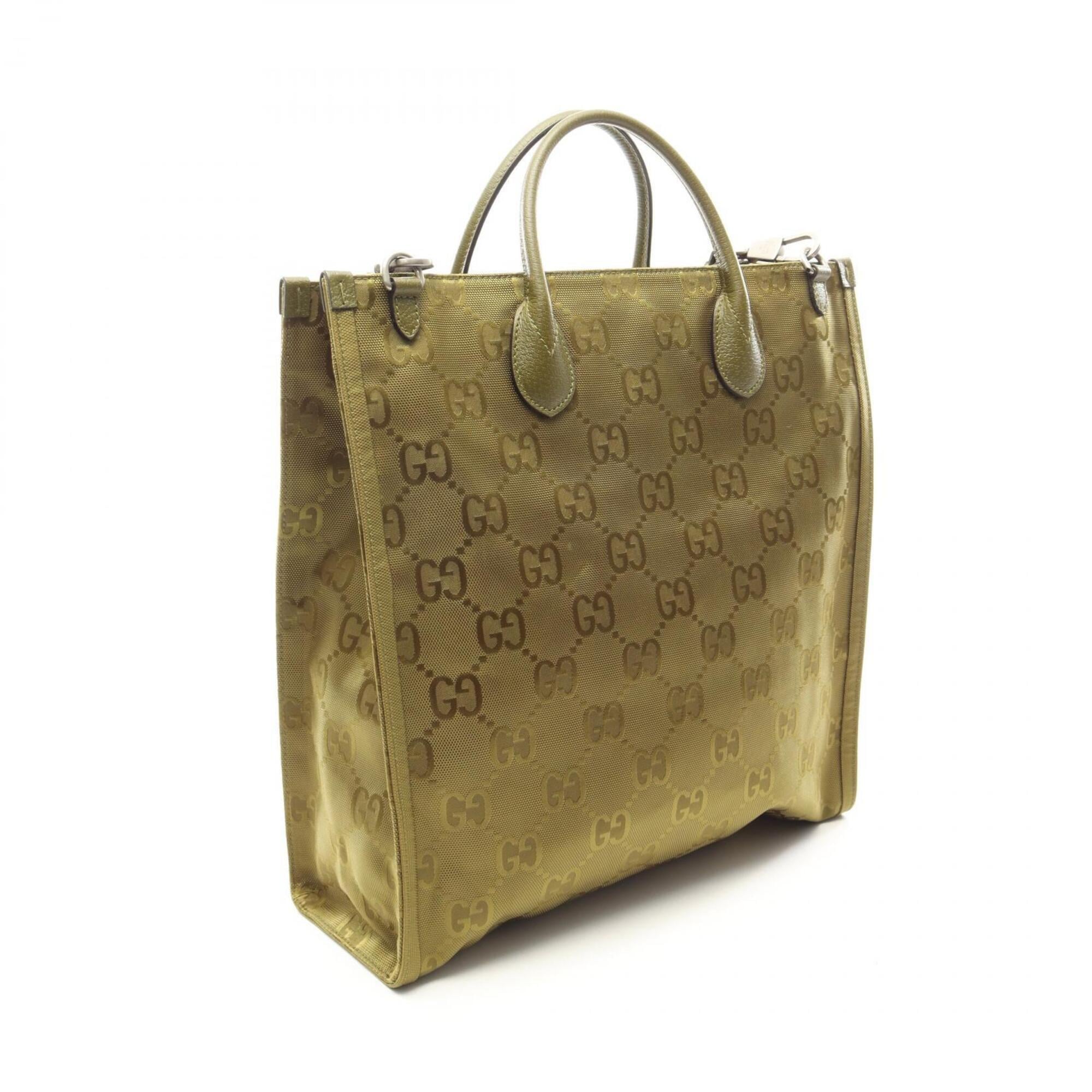 Gucci Green Nylon Leather Handbag Tote Bag (Pre-Owned)