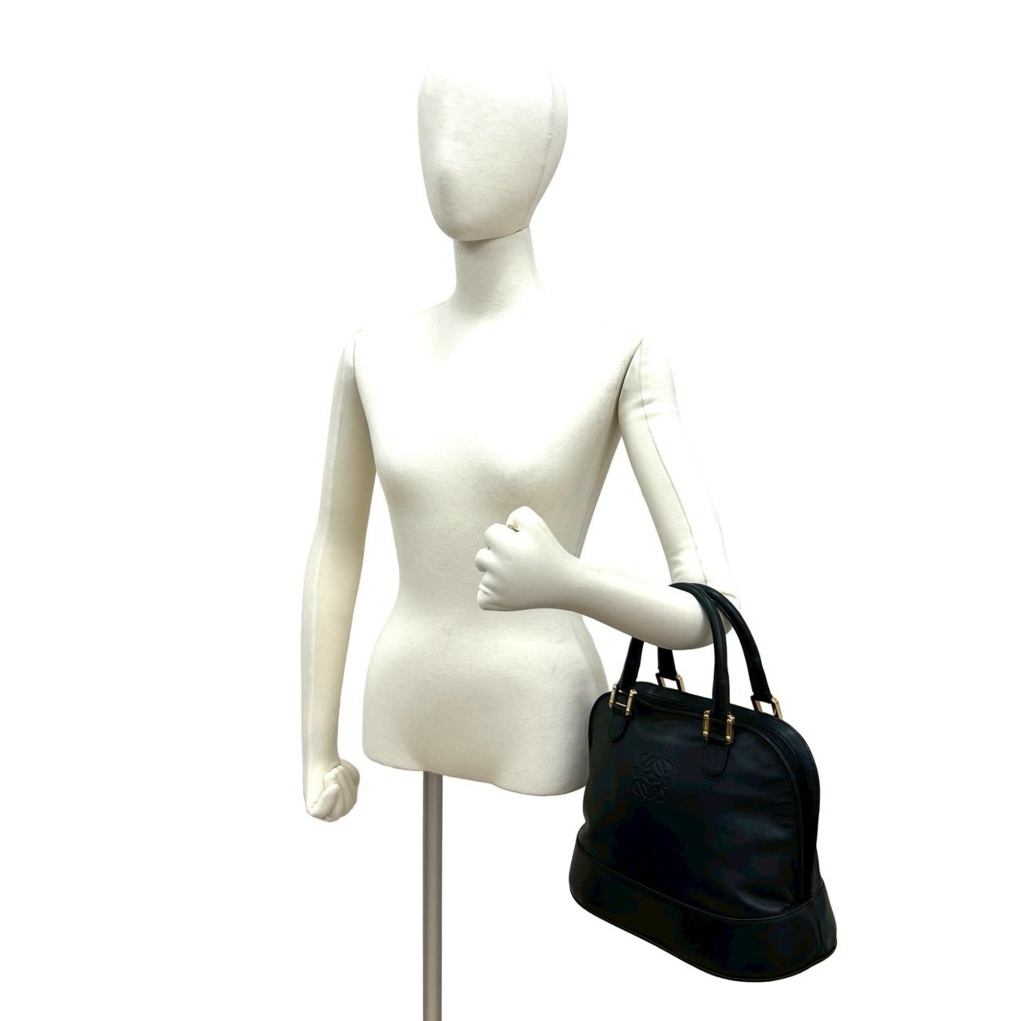Loewe Black Leather Boston Bag Handbag Tote Bag (Pre-Owned)