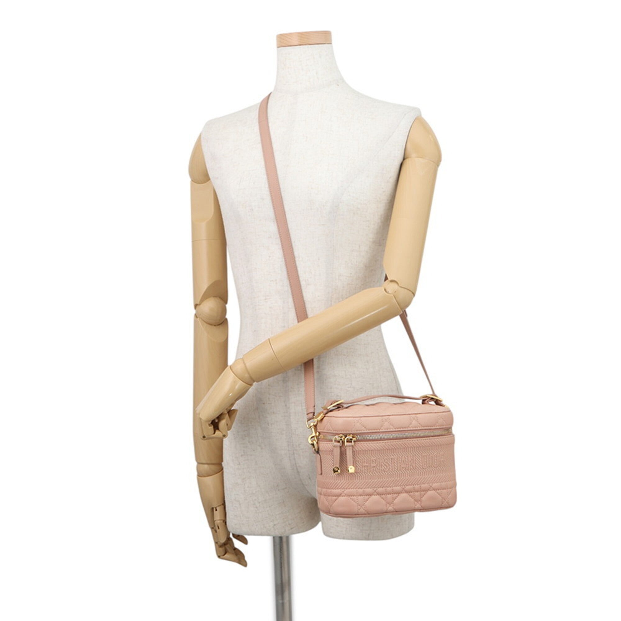 Christian Dior Pink Beige Leather Handbag Vanity Bag (Pre-Owned)