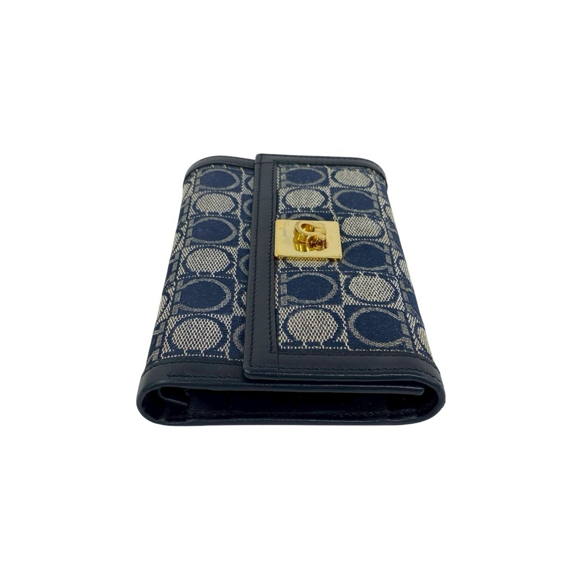 Salvatore Ferragamo Navy Canvas Leather Wallet (Tri-Fold) (Pre-Owned)