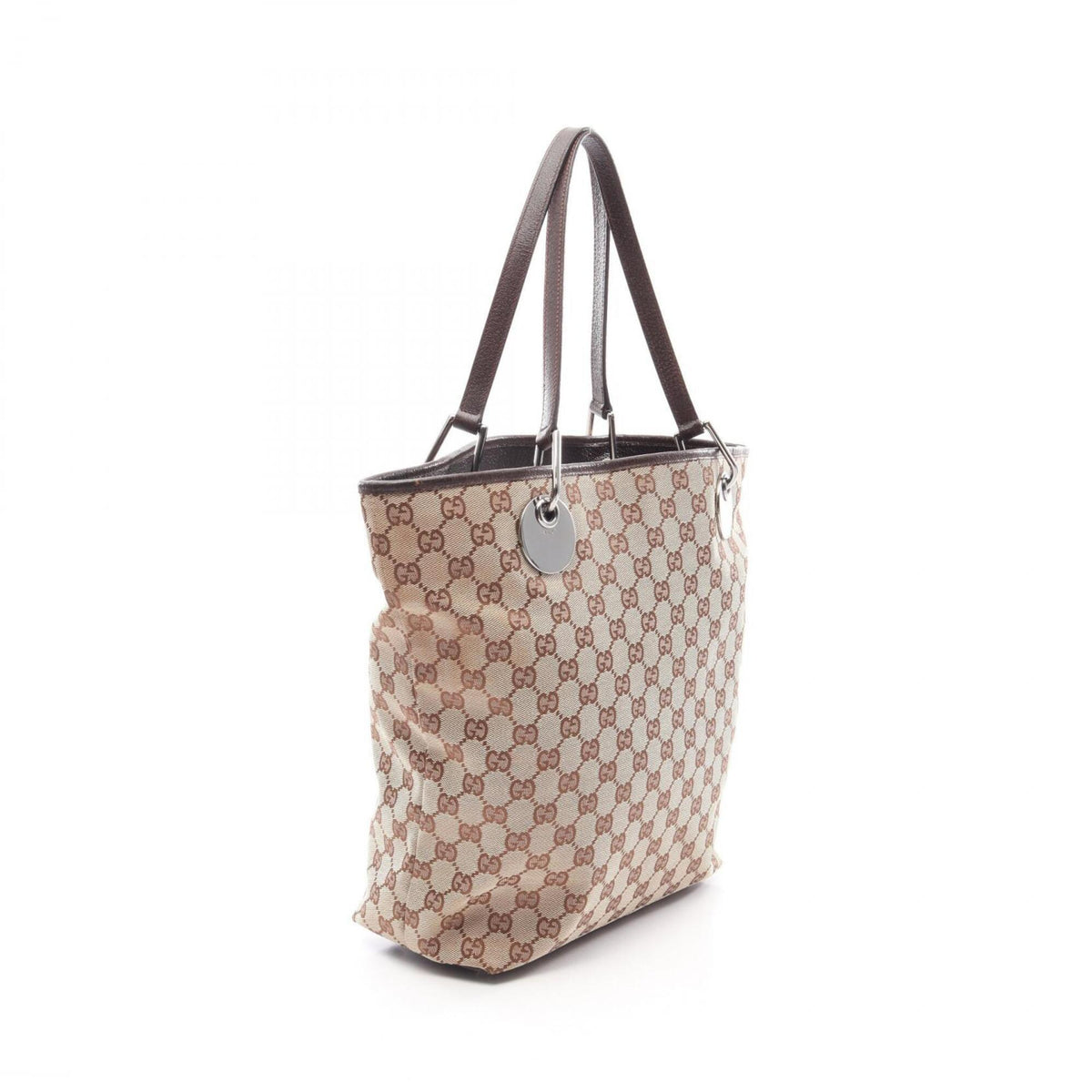 Gucci Beige Brown Gg Canvas Leather Handbag Tote Bag (Pre-Owned)