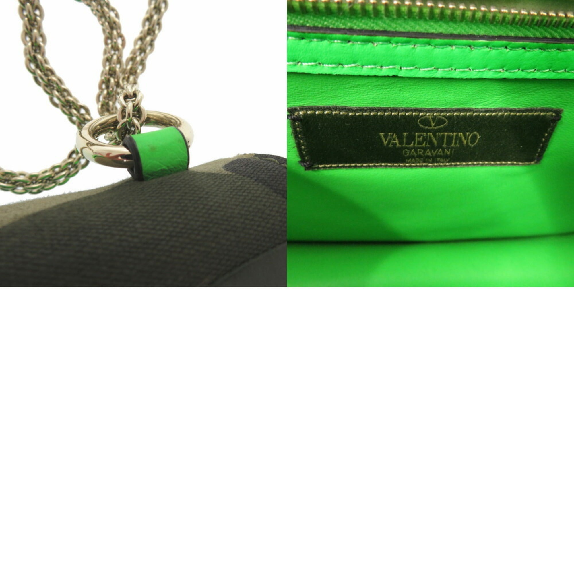 Valentino Garavani Camouflage Green Canvas Leather Shoulder Bag (Pre-Owned)