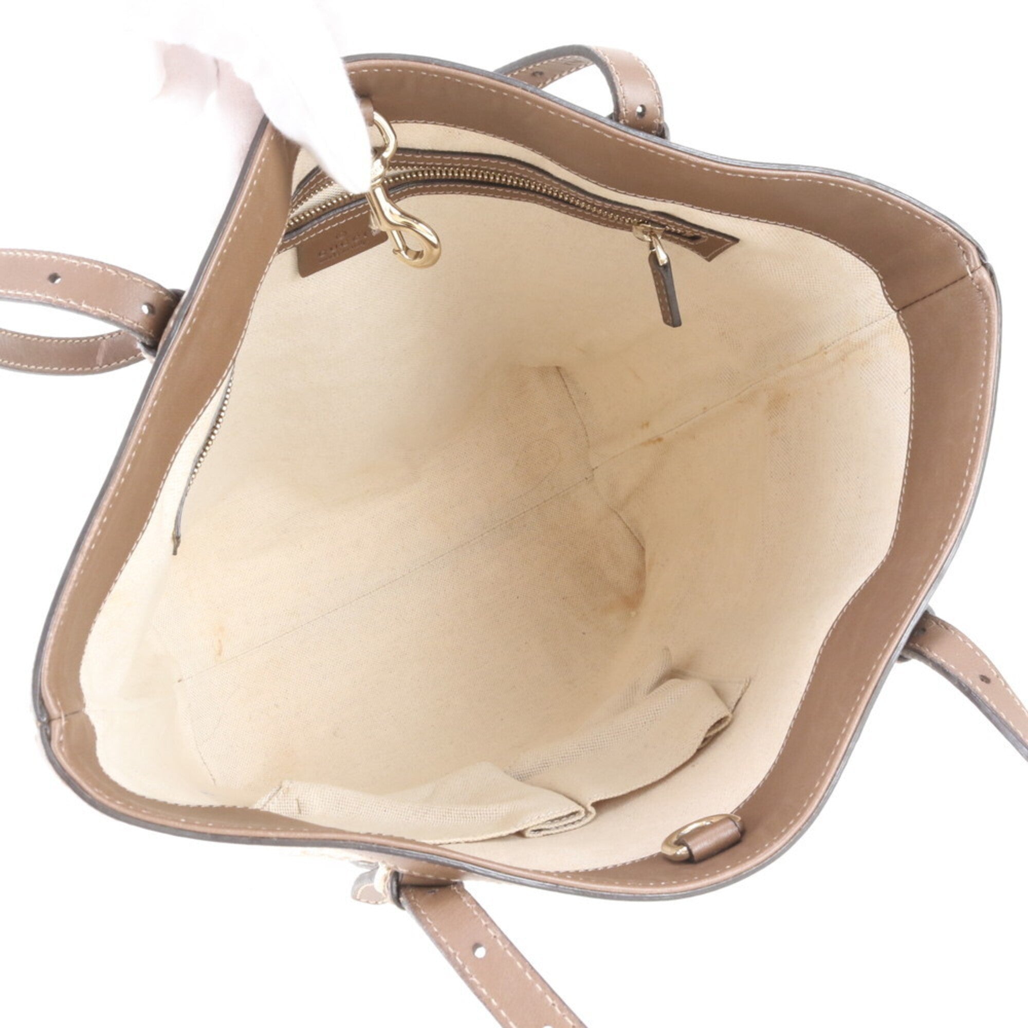 Gucci Beige Leather Coated Canvas Handbag Shoulder Bag Tote Bag (Pre-Owned)
