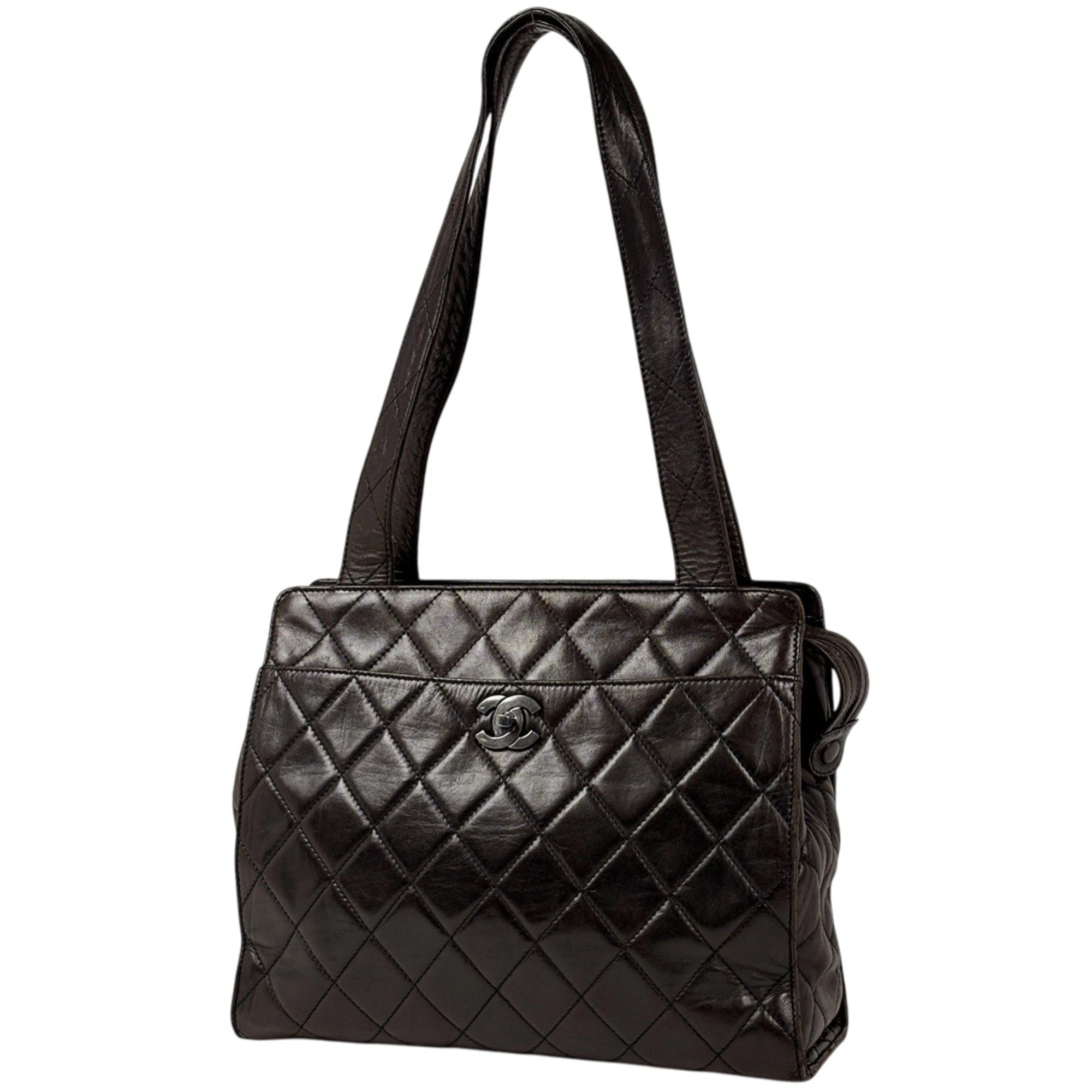 Chanel Matelasse Dark Brown Leather Shoulder Bag Tote Bag (Pre-Owned)