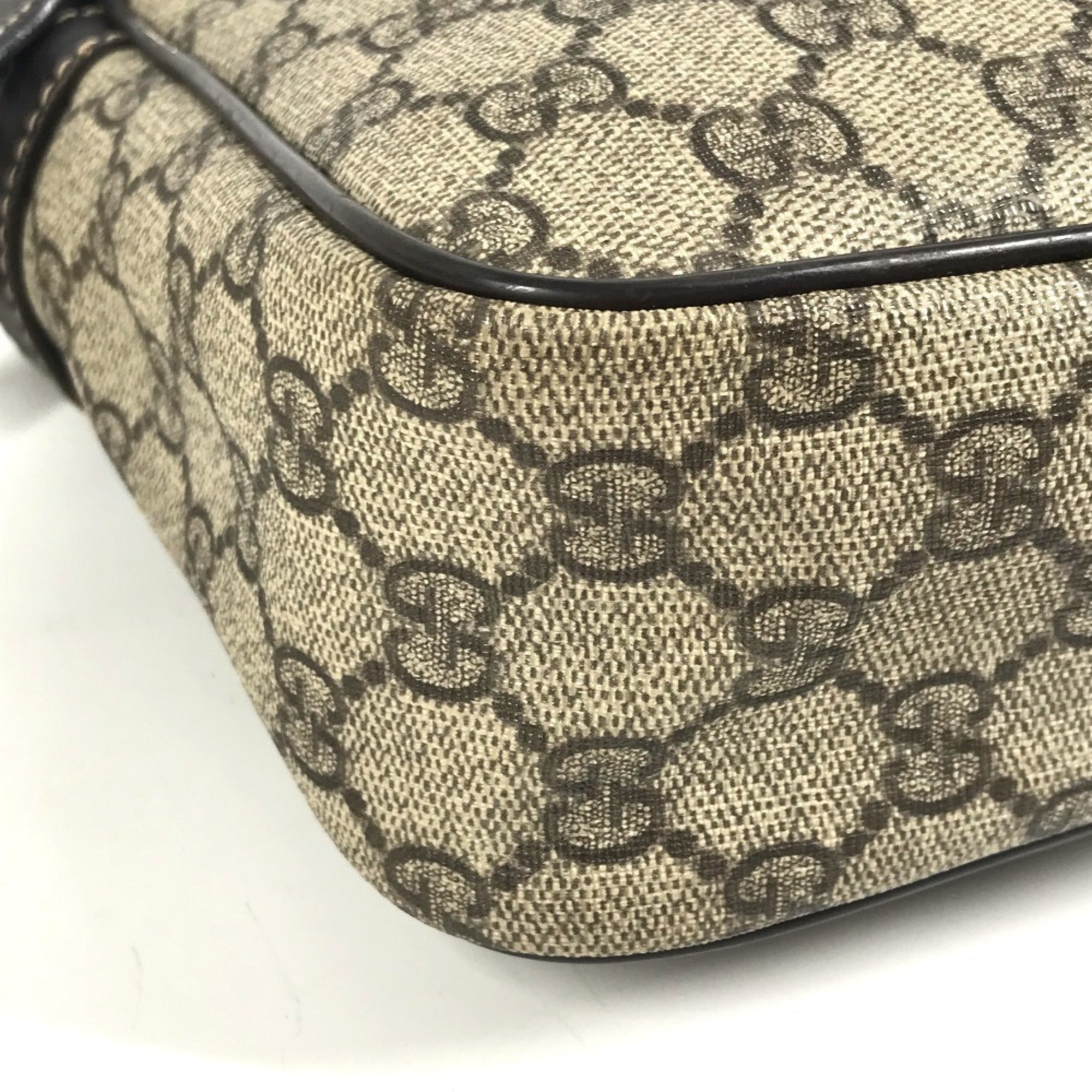 Gucci Beige Dark Brown Gg Supreme Canvas Leather Pochette Shoulder Bag (Pre-Owned)
