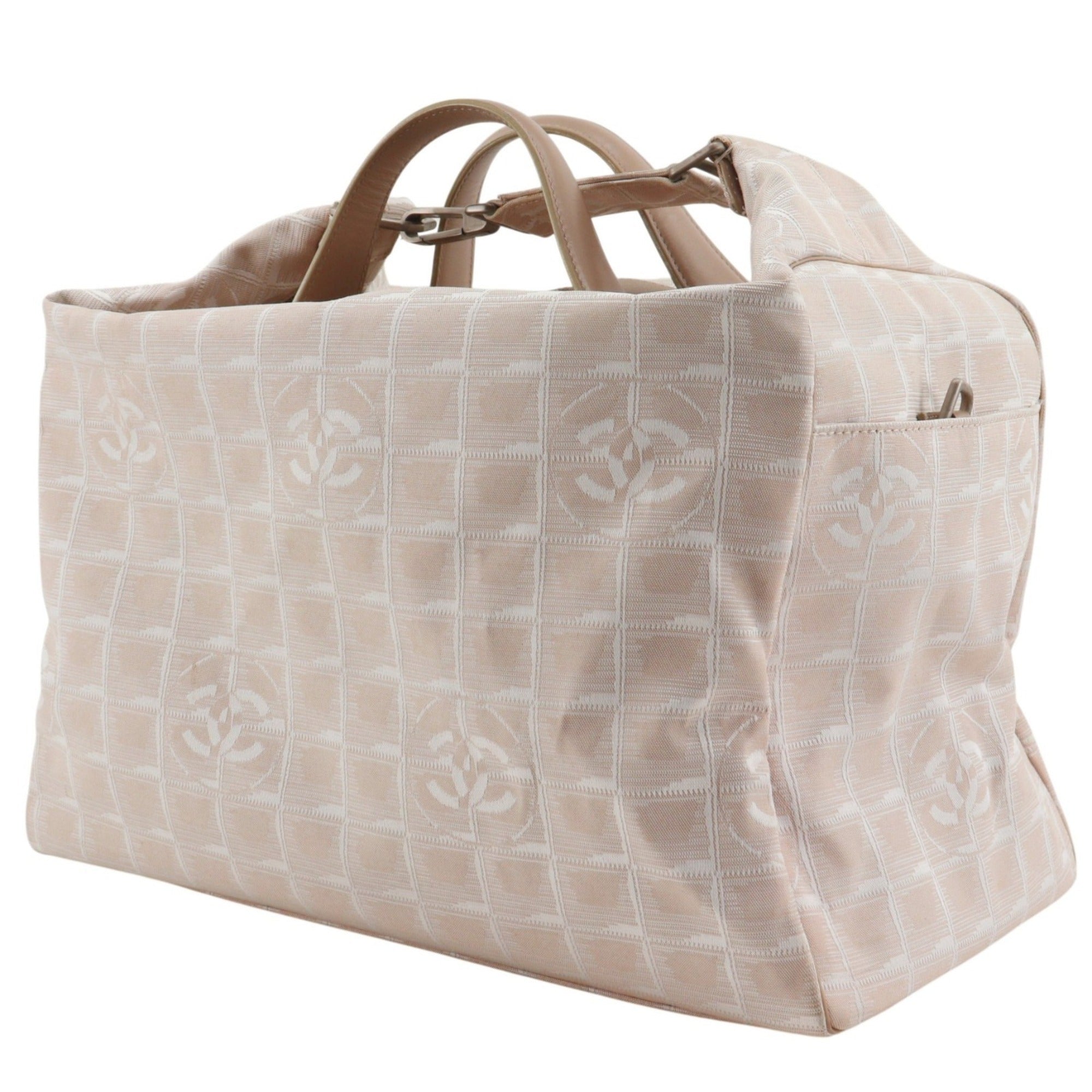 Chanel New Travel Line Beige Nylon Canvas Boston Bag Weekend Bag (Pre-Owned)