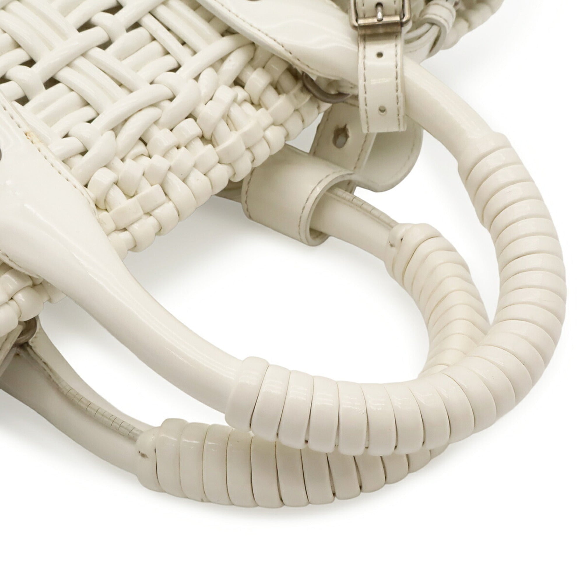 Balenciaga White Straw Basket Handbag Shoulder Bag (Pre-Owned)