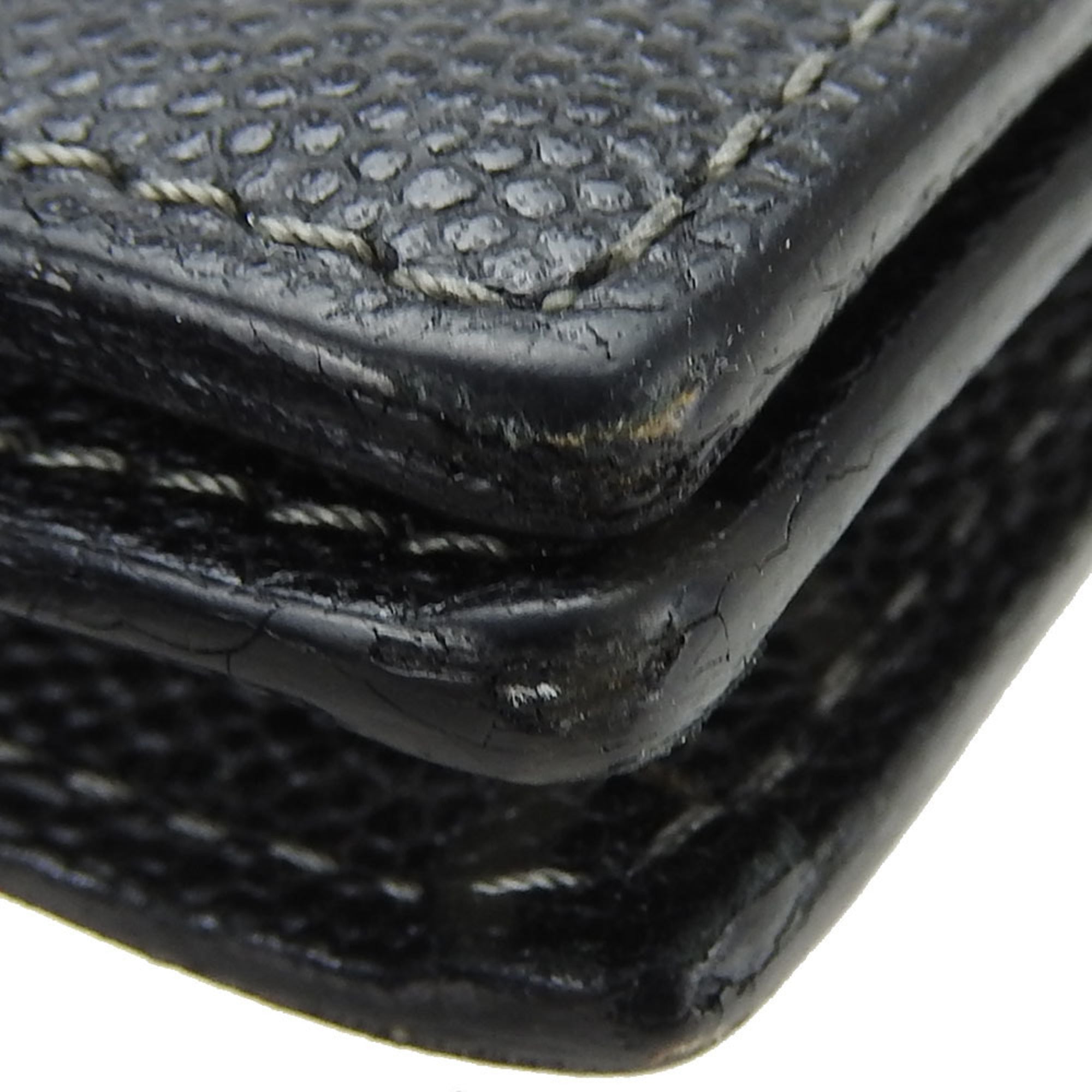 Cartier Santos Black Leather Long Wallet (Bi-Fold) (Pre-Owned)