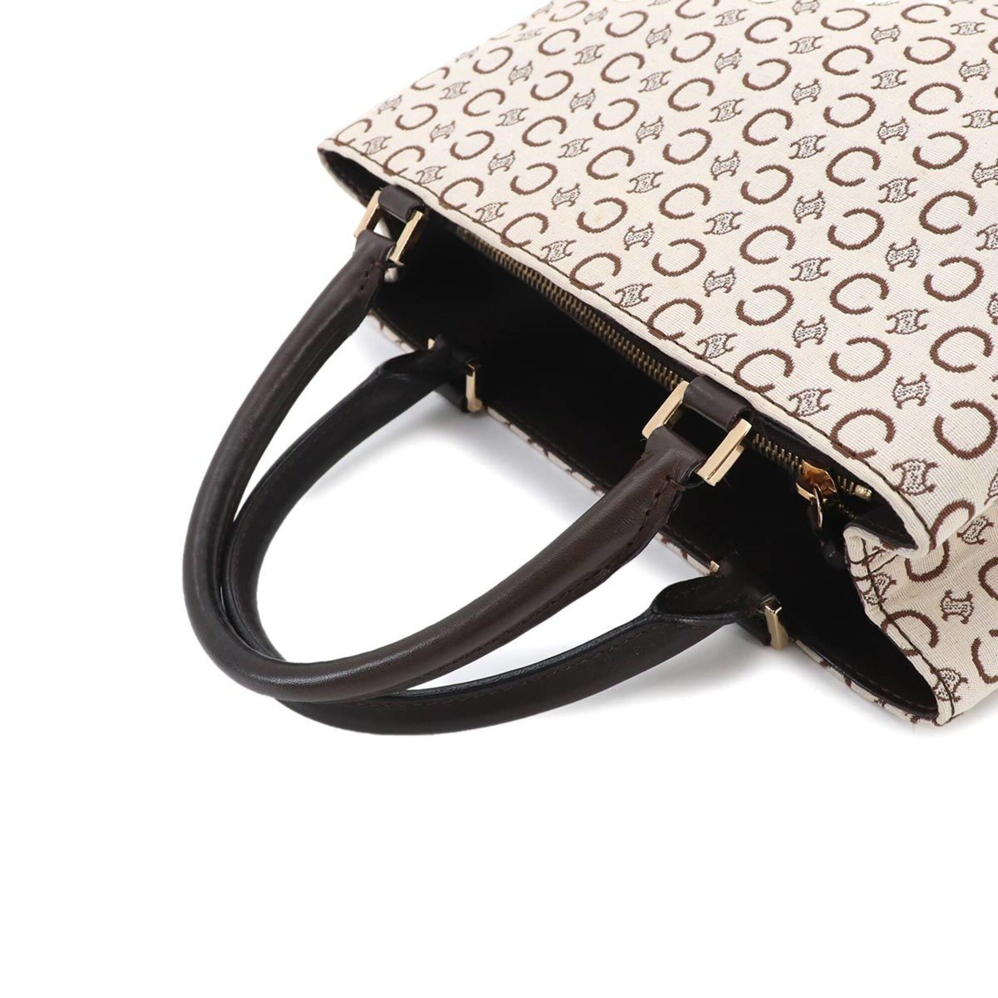 Celine Macadam Beige Brown Canvas Leather Handbag (Pre-Owned)