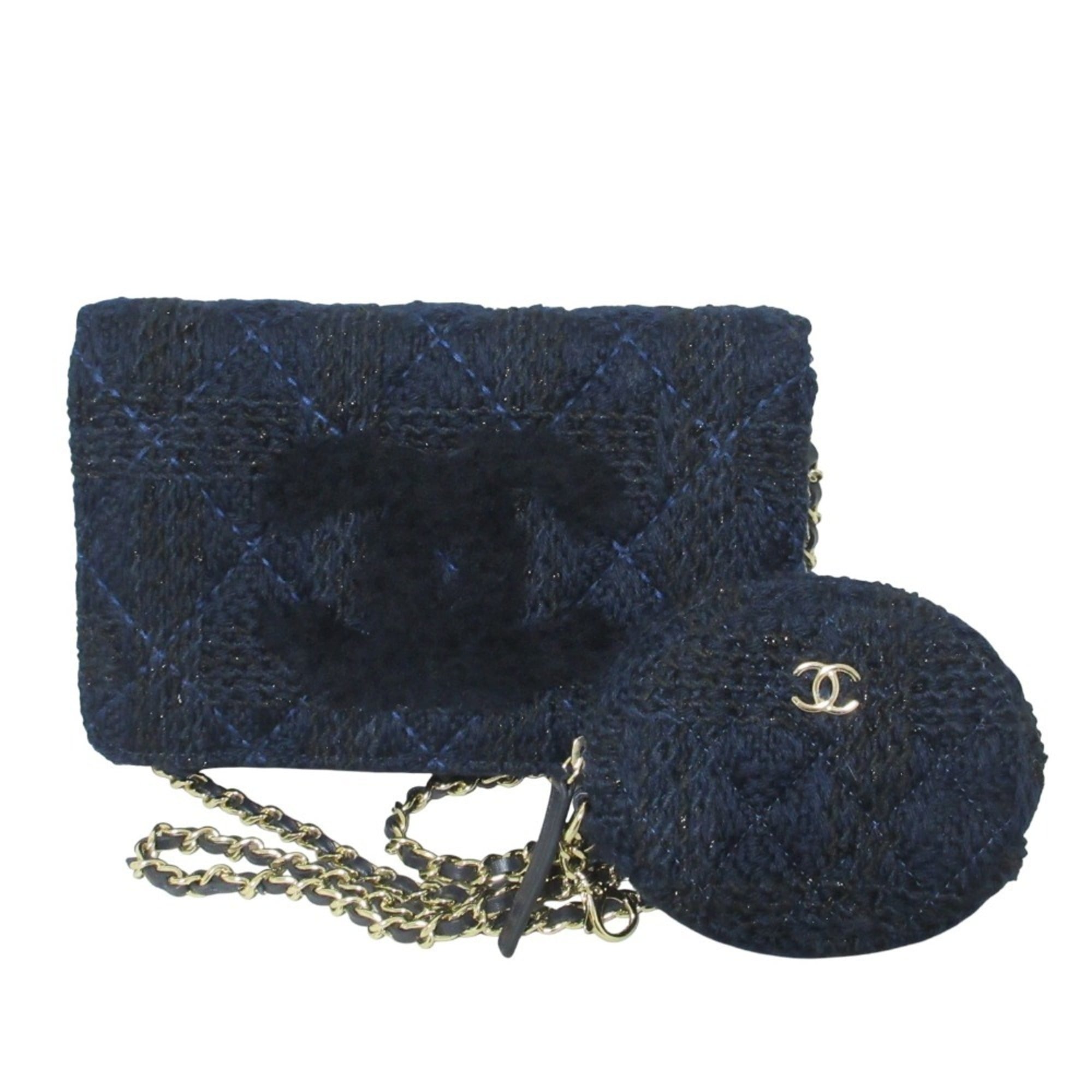Chanel Matelasse Navy Tweed Handbag Pouch (Pre-Owned)
