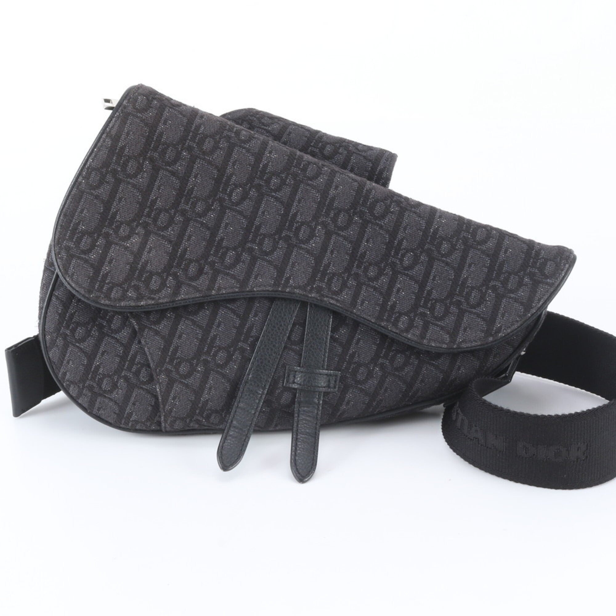 Christian Dior Black Leather Canvas Shoulder Bag Sling Bag (Pre-Owned)