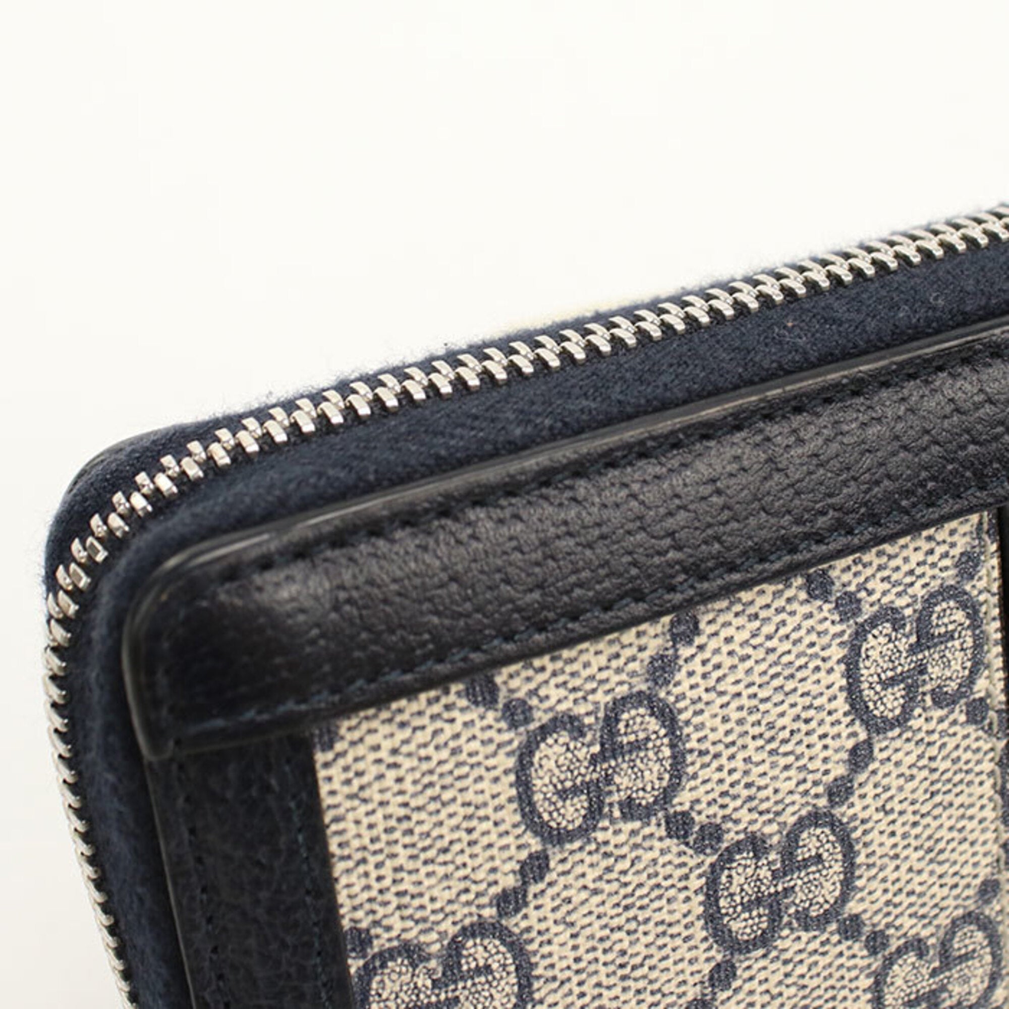 Gucci Navy Gg Supreme Leather Long Wallet (Bi-Fold) (Pre-Owned)