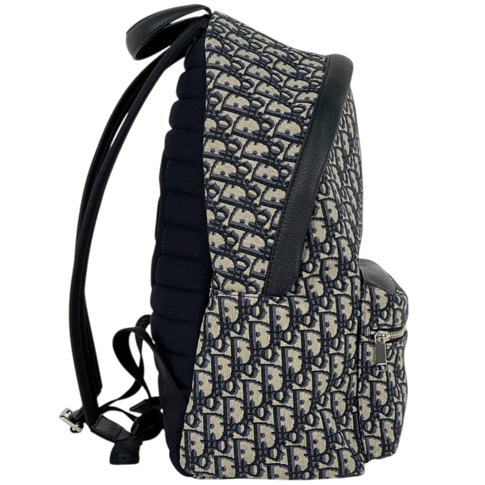 Christian Dior Black Blue Canvas Leather Backpack (Pre-Owned)