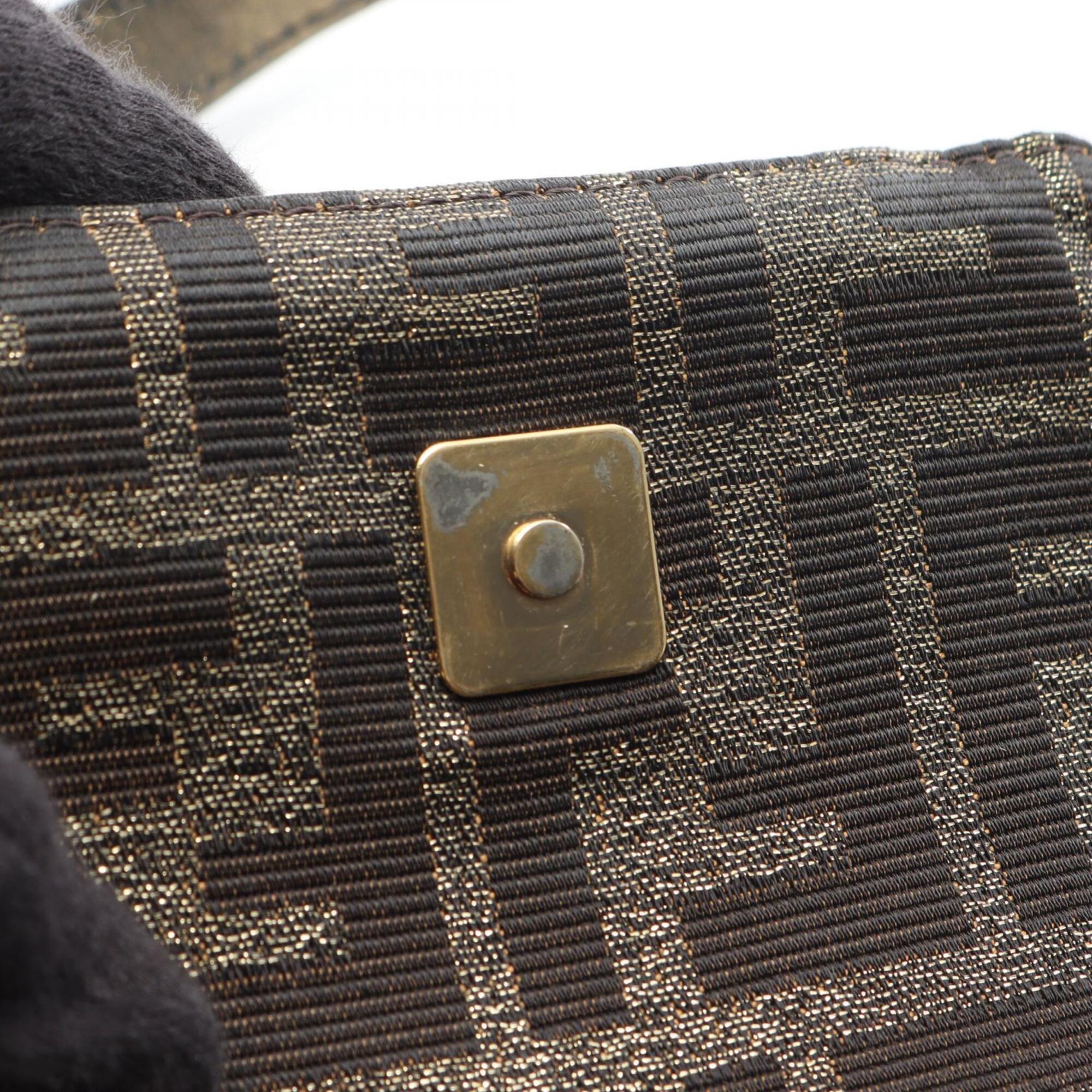 Fendi Brown Khaki Leather Nylon Canvas Handbag Shoulder Bag (Pre-Owned)
