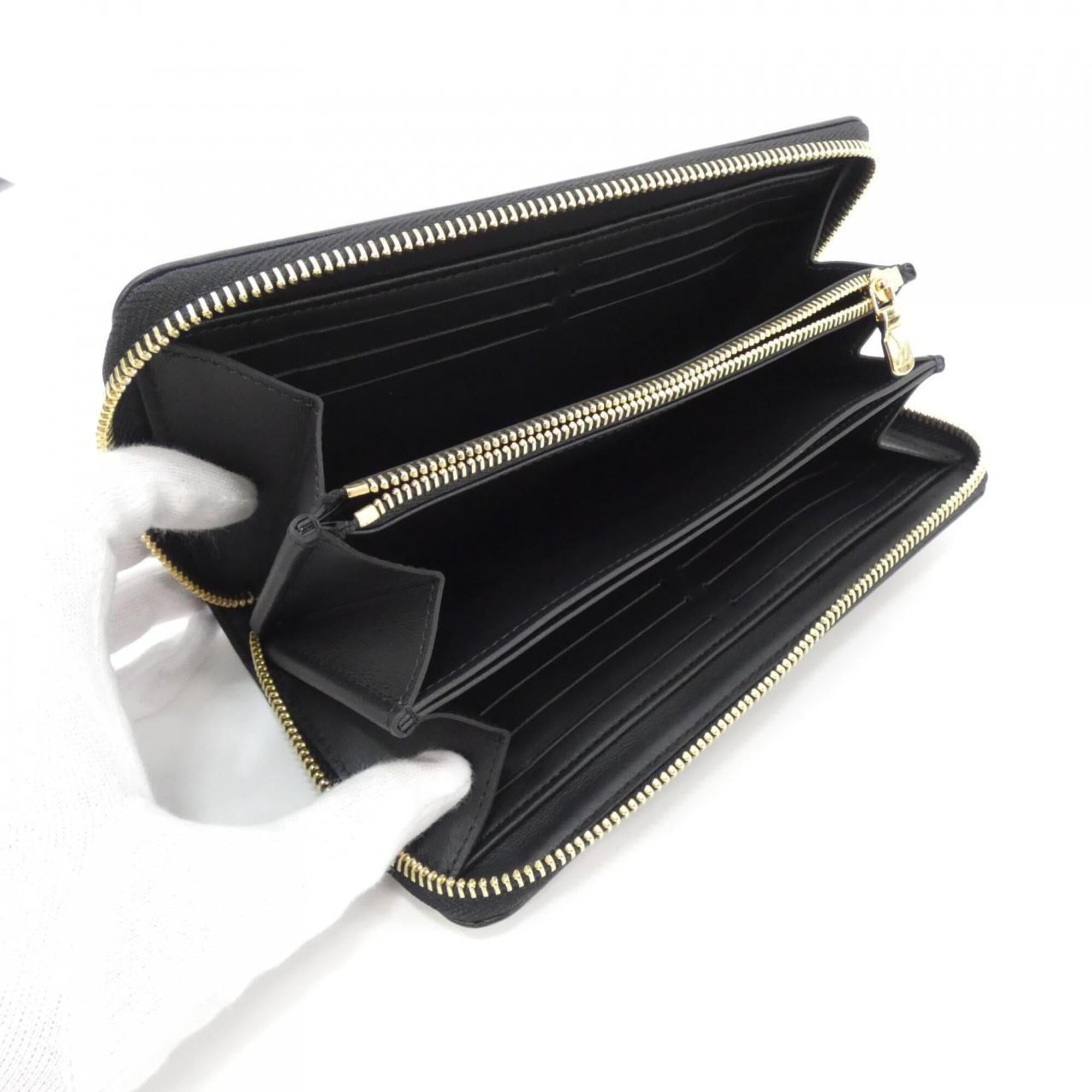 Louis Vuitton Black Leather Long Wallet (Bi-Fold) (Pre-Owned)