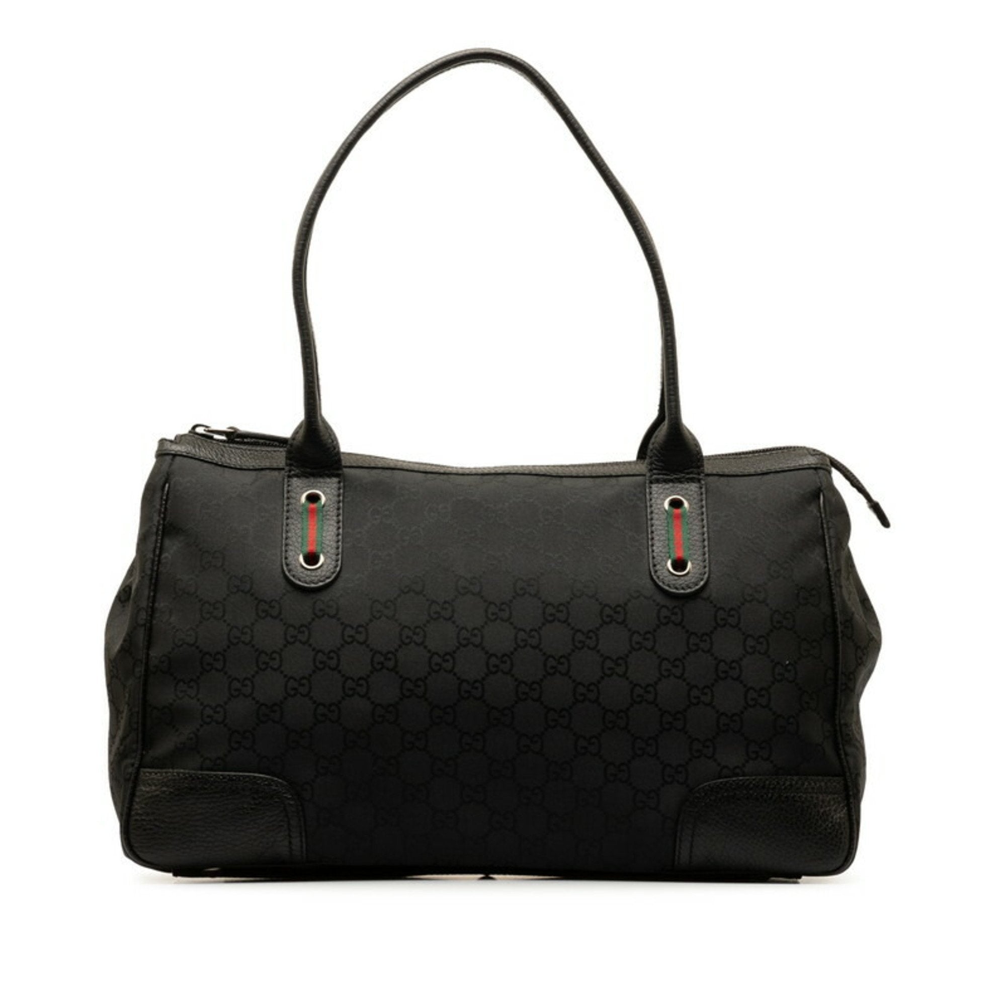 Gucci Black Nylon Leather Handbag Tote Bag (Pre-Owned)