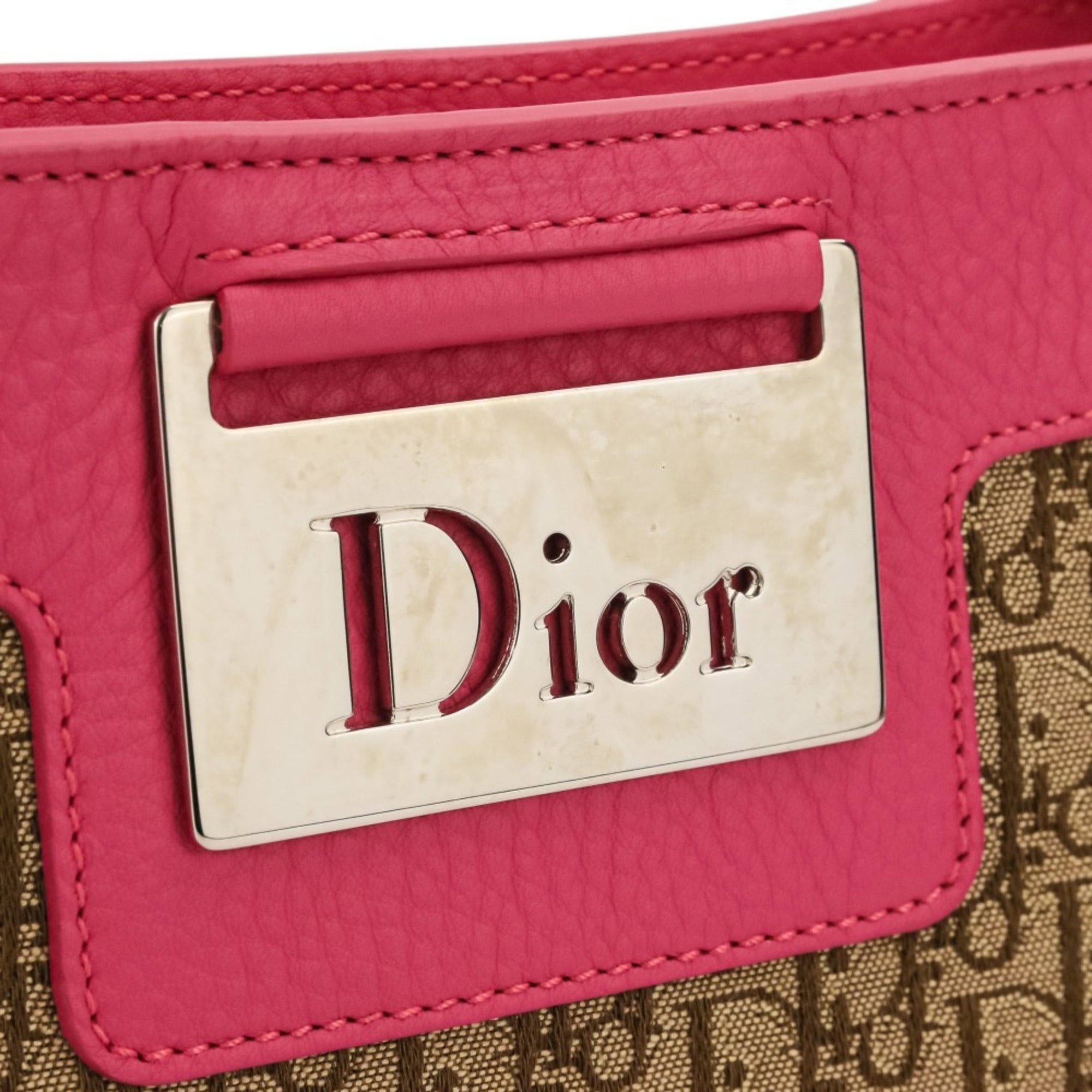 Christian Dior Beige Pink Canvas Leather Handbag (Pre-Owned)