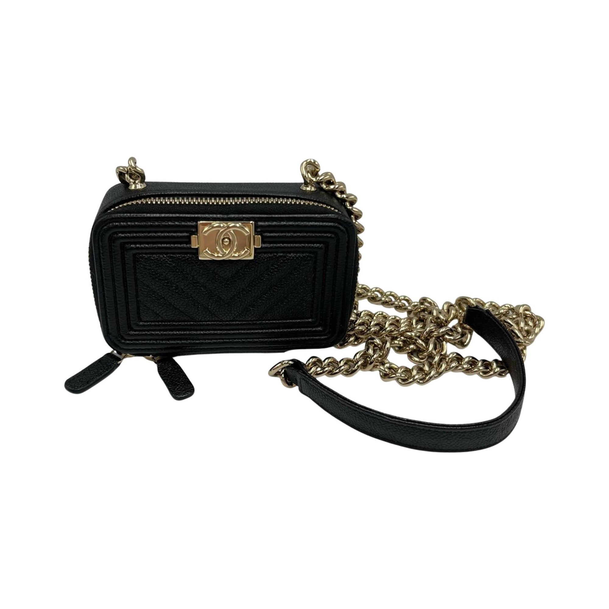 Chanel Boy Chanel Black Grained Calfskin Shoulder Bag (Pre-Owned)