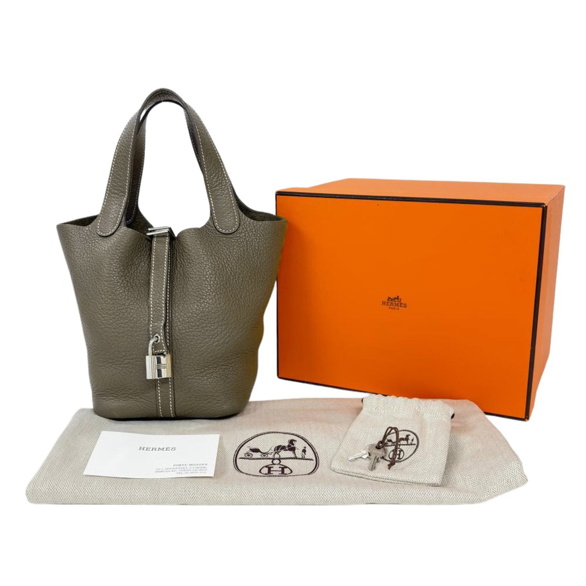 Hermes Picotin Etoupe Gray Gray Taurillon Clemence Leather Handbag (Pre-Owned)
