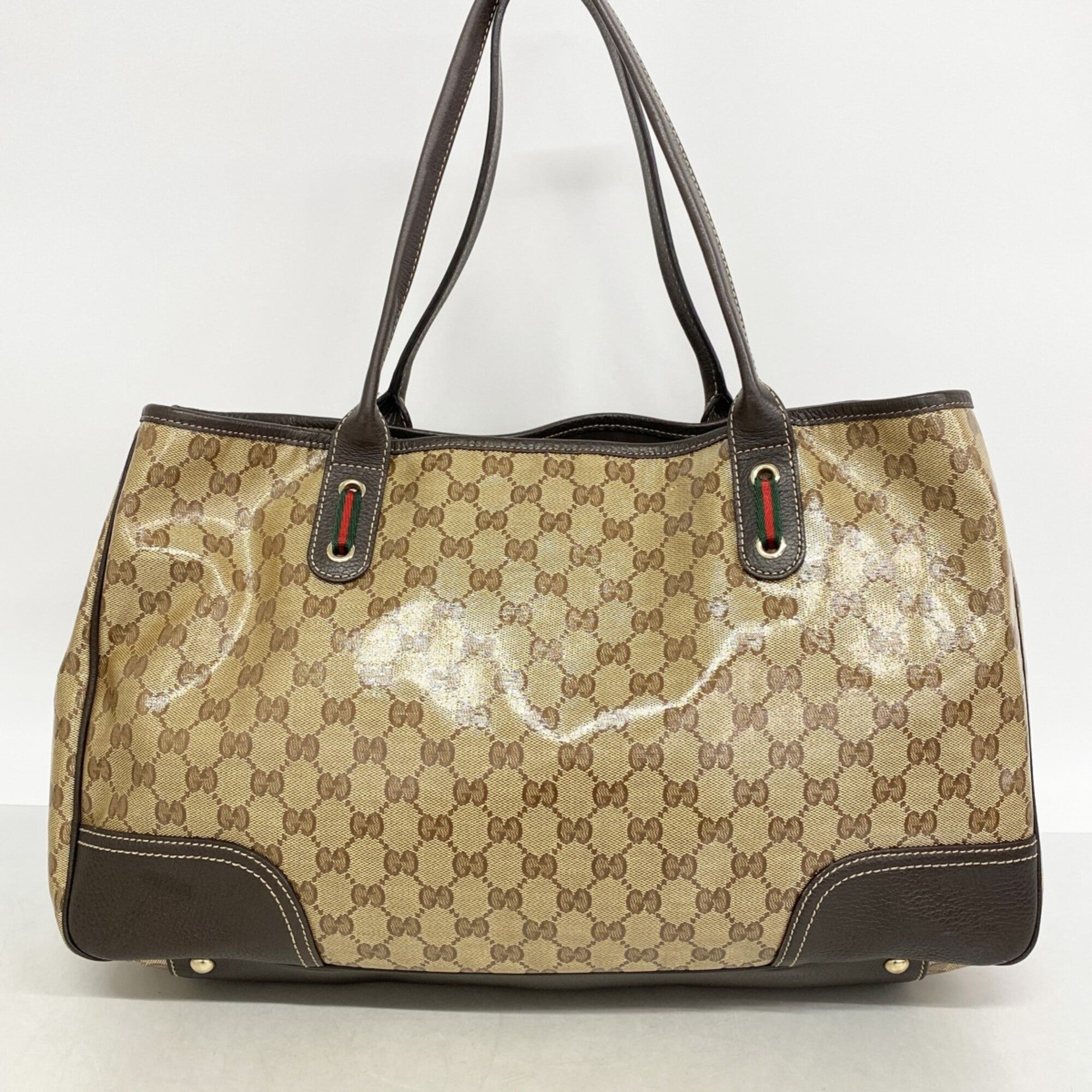 Gucci Beige Brown Coated Canvas Tote Bag (Pre-Owned)
