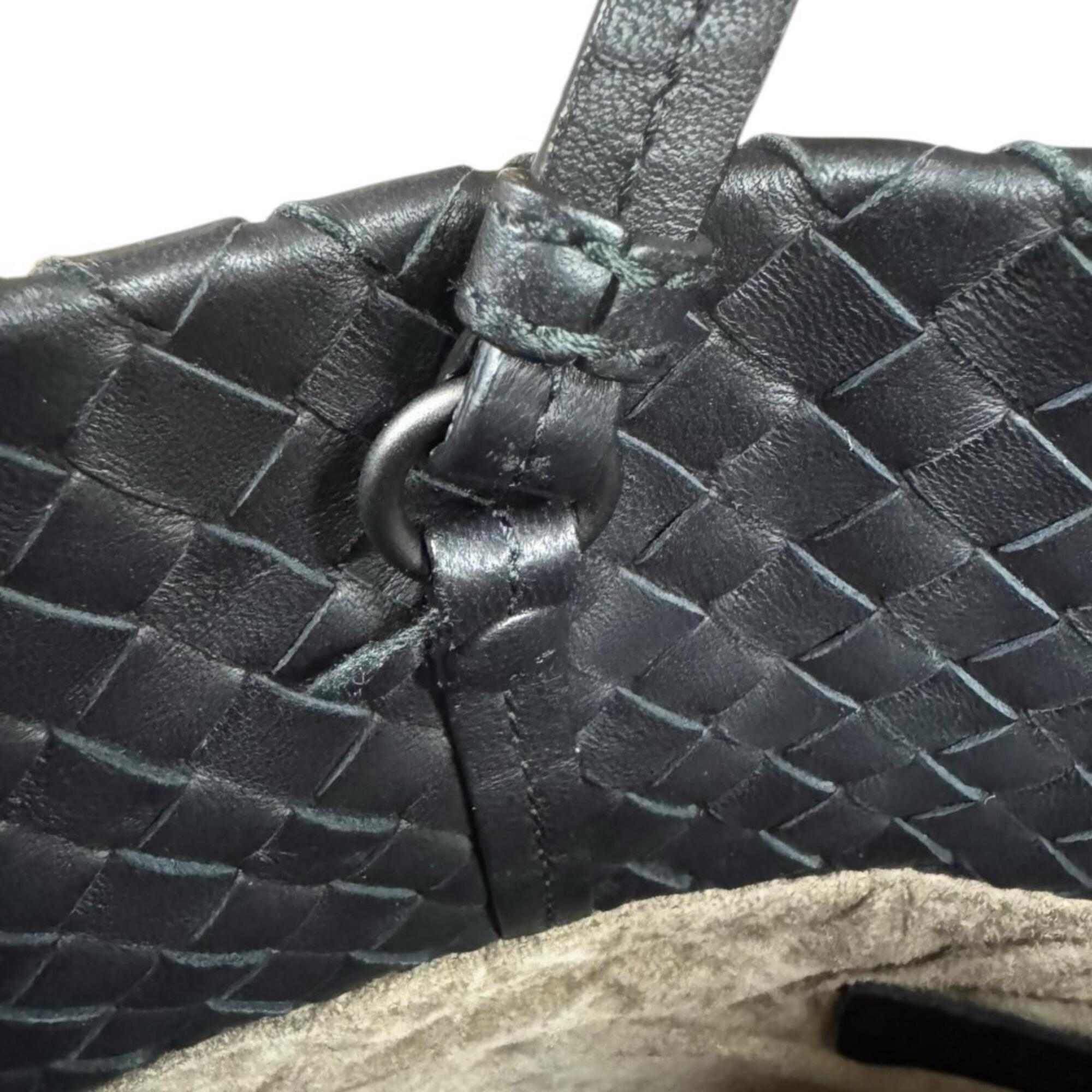 Bottega Veneta Intrecciato Black Leather Shoulder Bag Tote Bag (Pre-Owned)