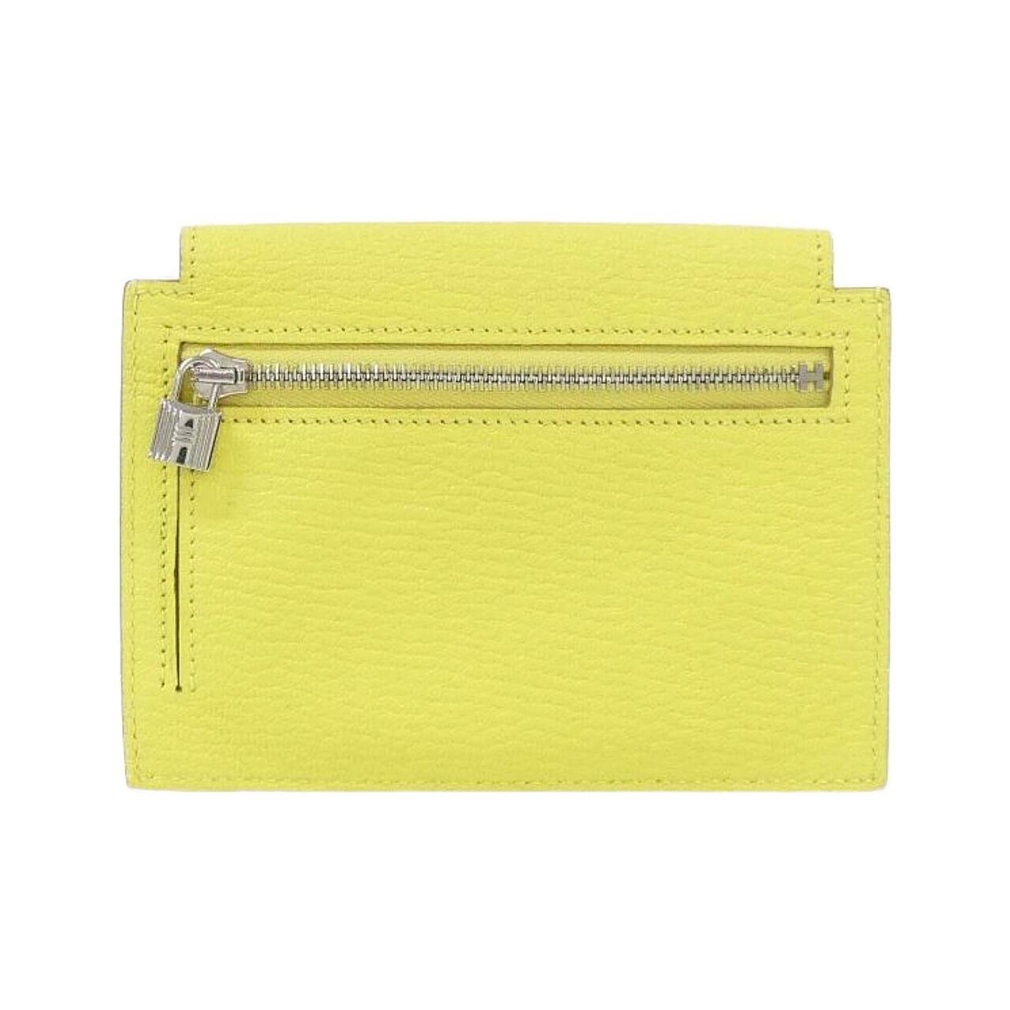 Hermes Lime Yellow Chevre Leather Card Wallet (Pre-Owned)