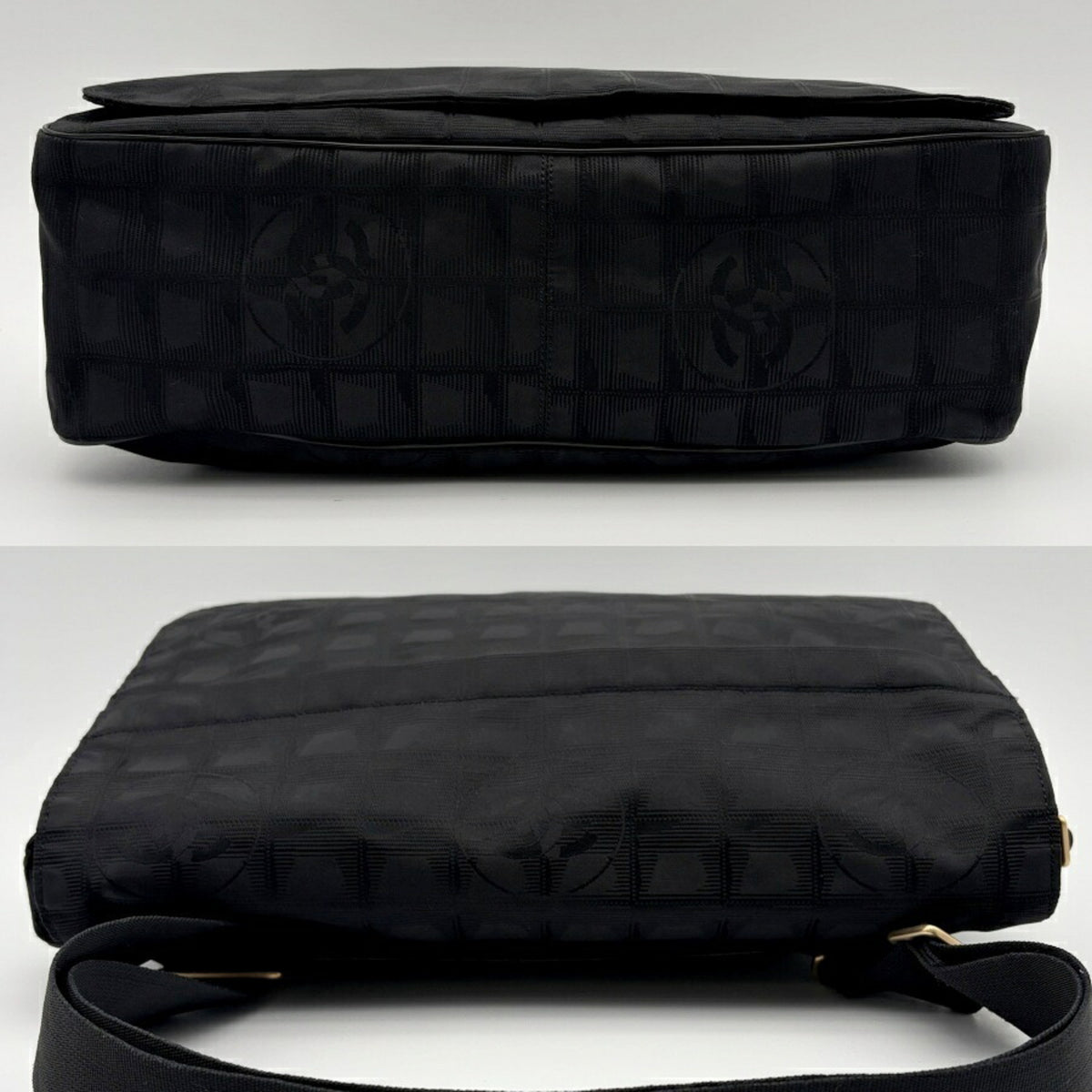 Chanel Black New Travel Line Nylon Jacquard Leather Messenger Bag (Pre-Owned)