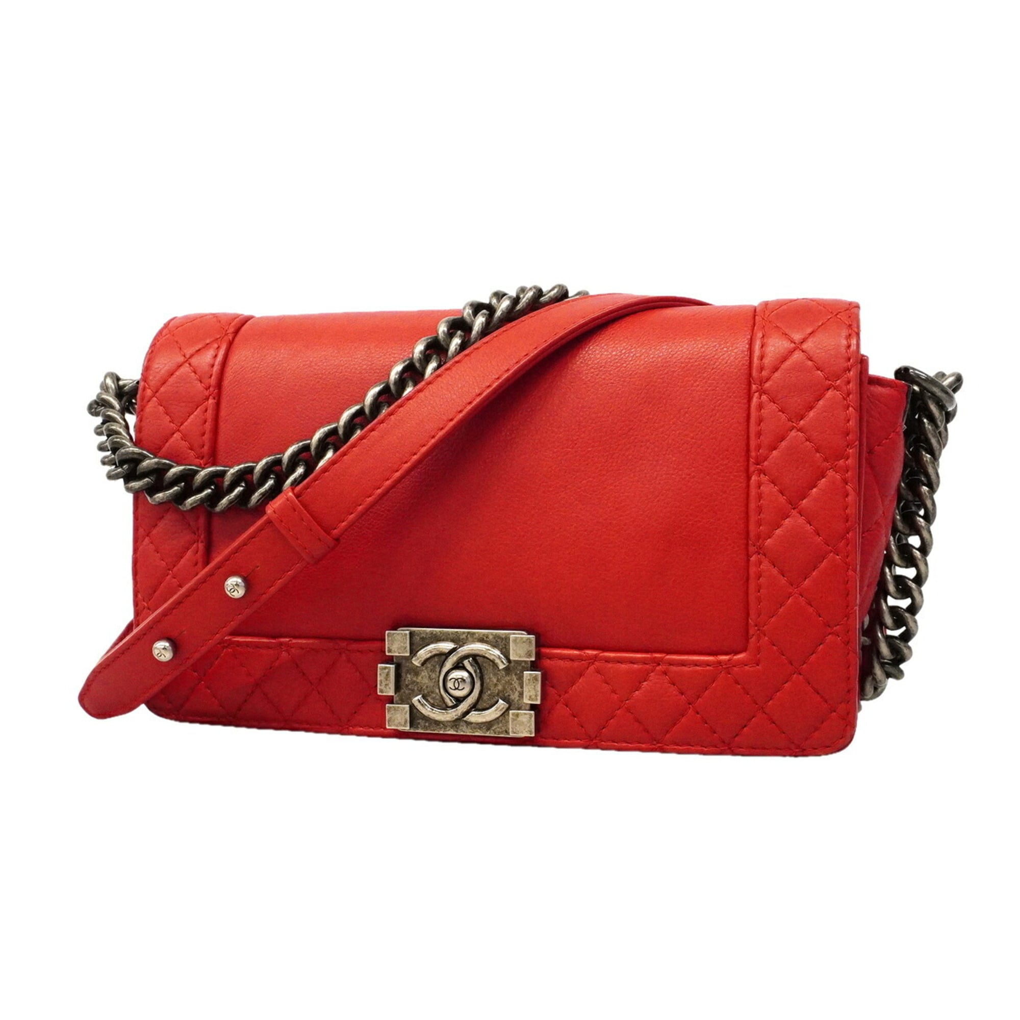 Chanel Red Color Leather Shoulder Bag (Pre-Owned)