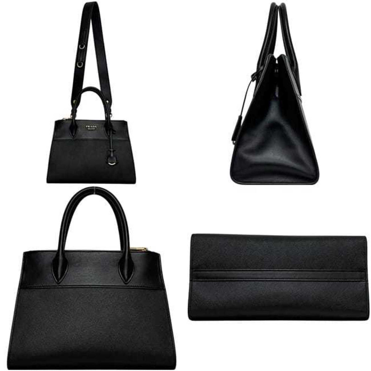 Prada Black Nero Leather Saffiano Handbag Shoulder Bag (Pre-Owned)