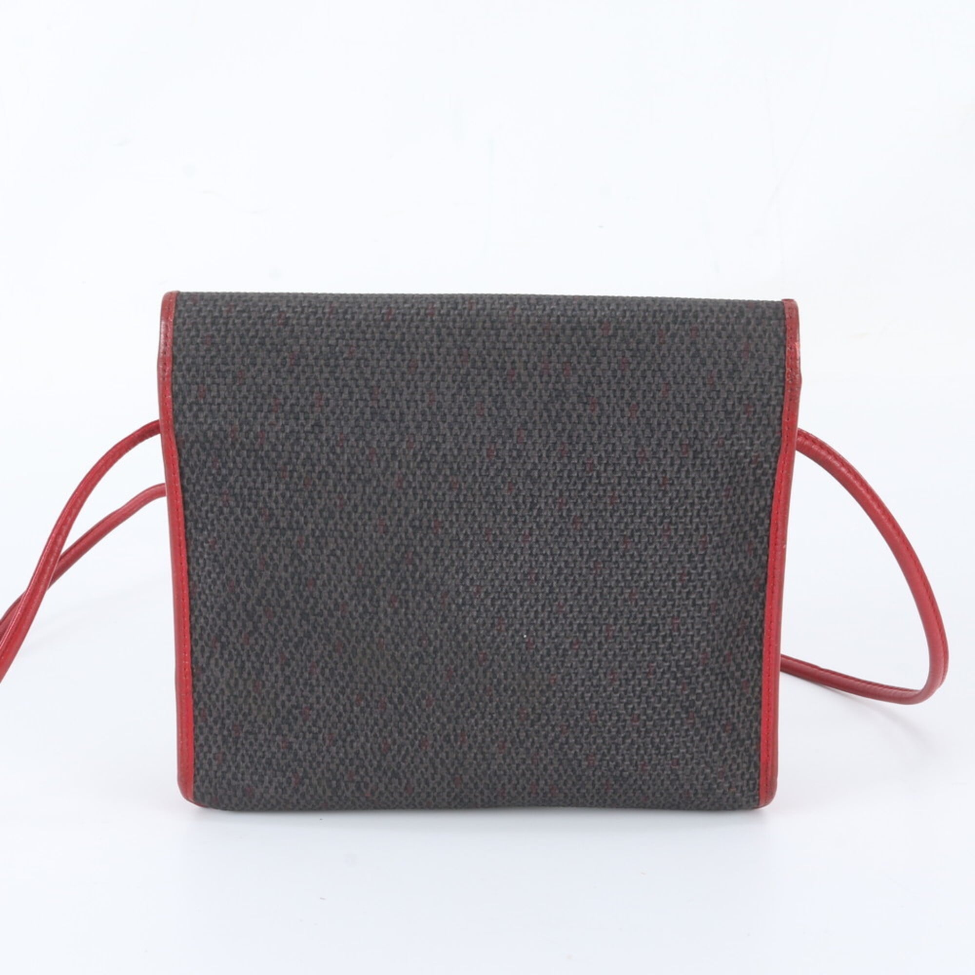 Yves Saint Laurent Gray Red Color Leather Coated Canvas Crossbody Bag Handbag Shoulder Bag Tote Bag (Pre-Owned)