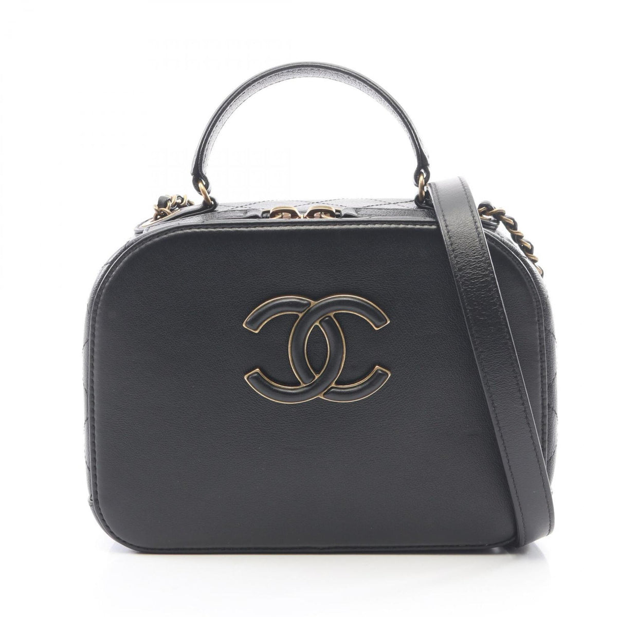 Chanel Black Leather Handbag Shoulder Bag Vanity Bag (Pre-Owned)